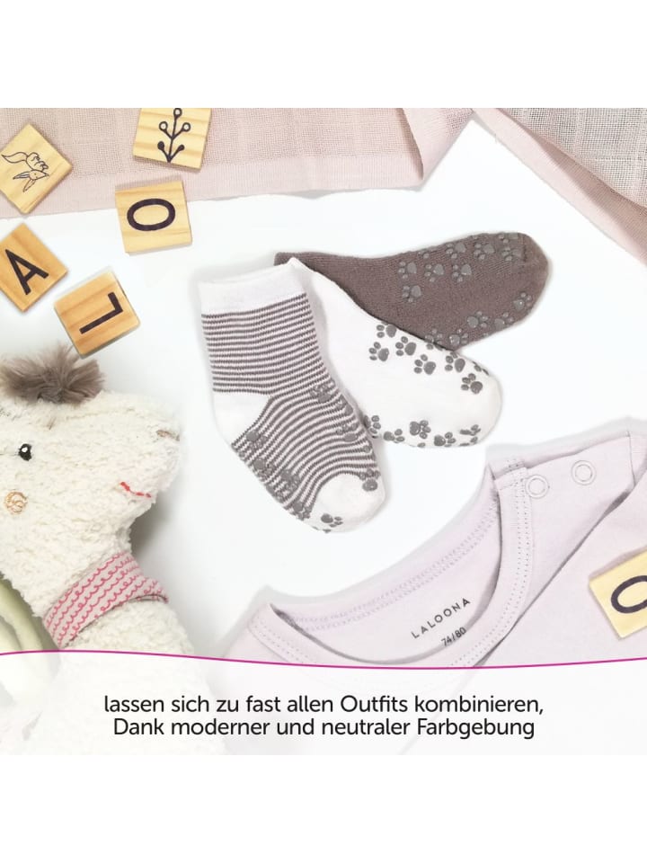 LaLoona Anti-Rutsch Socken / Krabbelsocken / Stoppersocken in weiss,braun günstig kaufen