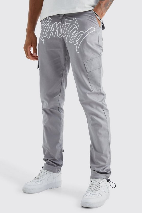 Tall Slim-Fit Ripstop Cargo-Hose mit Text-Print