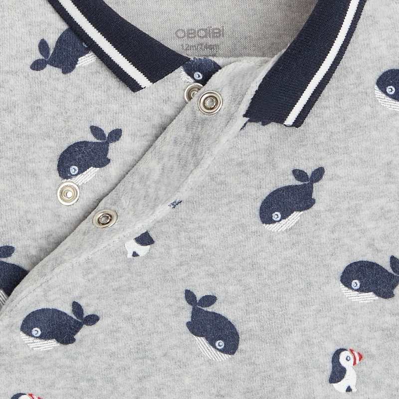 Dors-bien velours baleines et pingouins gris bébé garçon