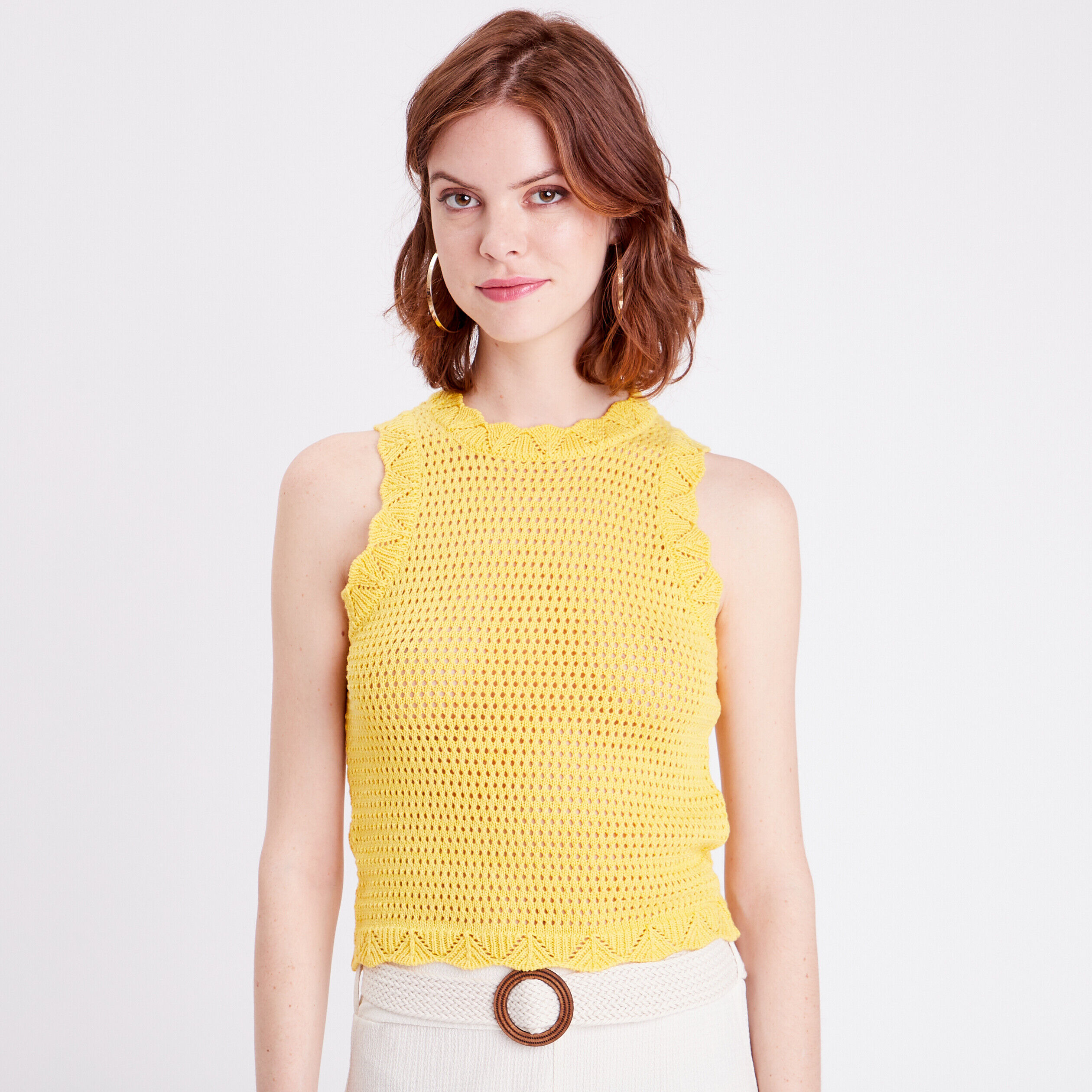 Débardeur aspect crochet jaune fluo femme | Cache Cache
