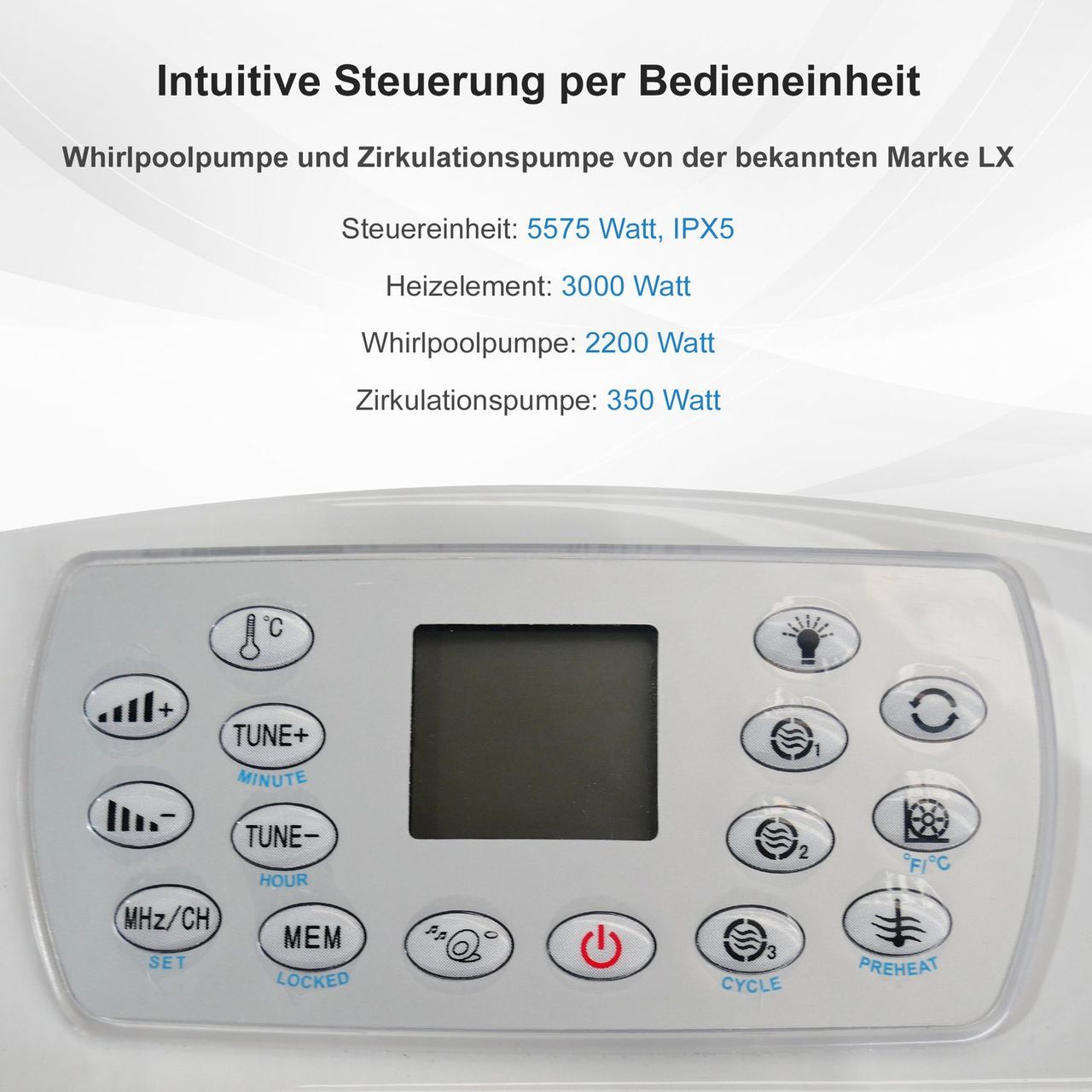 TroniTechnik Outdoor Whirlpool Spa TINO Weiß Silber Marmoriert 195cm x 127cm mit Heizung, Hydromassage, zwei Pumpen inkl. Thermoabdeckung
