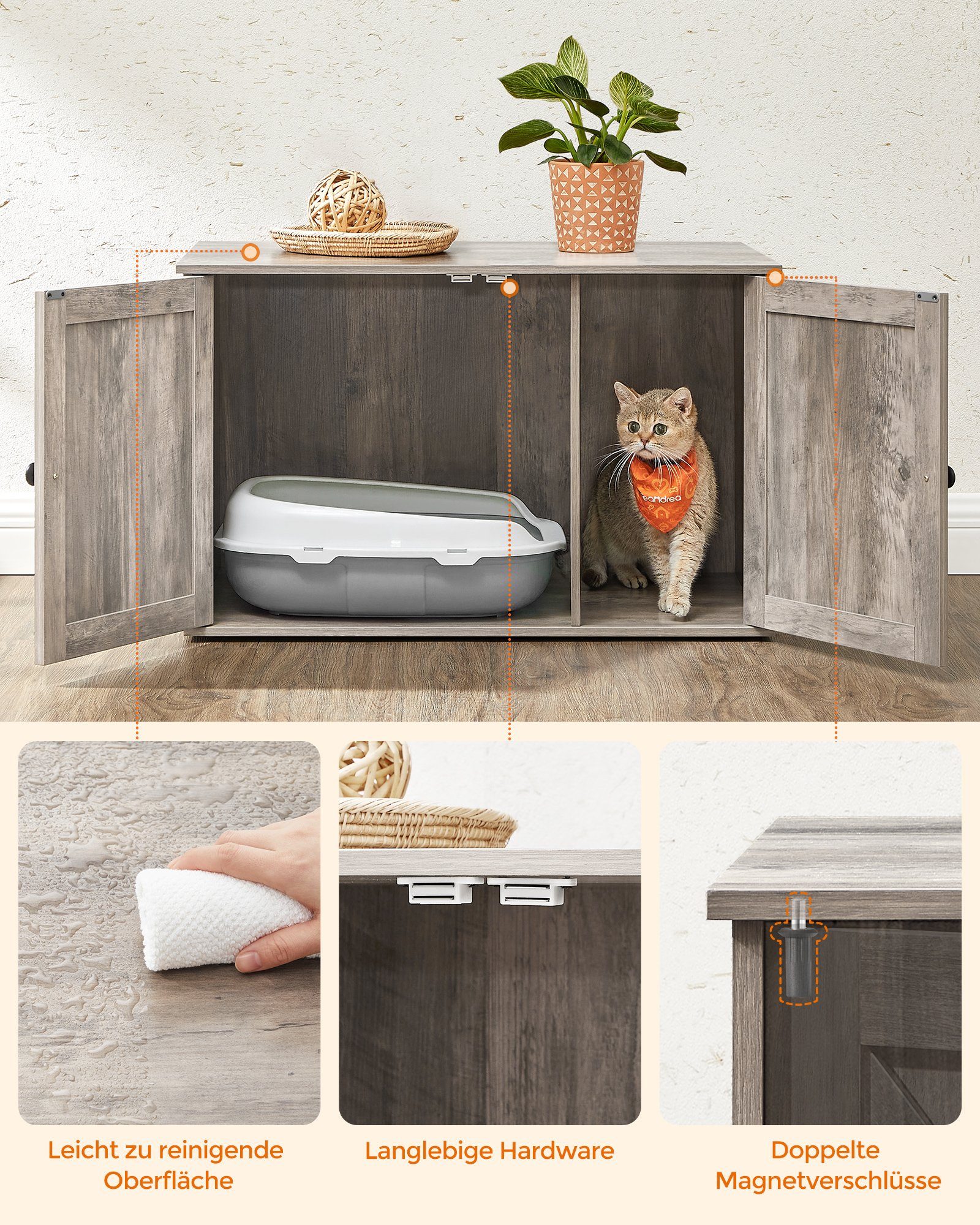 FEANDREA Katzentoilette, 80 x 53 x 49,2 cm, mit herausnehmbarem Trennwand