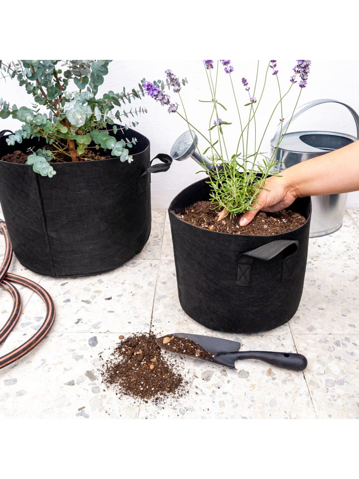 Intirilife Vlies Pflanzsack - Pflanzen Übertopf in 10x Schwarz - 26L - 35x30cm günstig kaufen 10