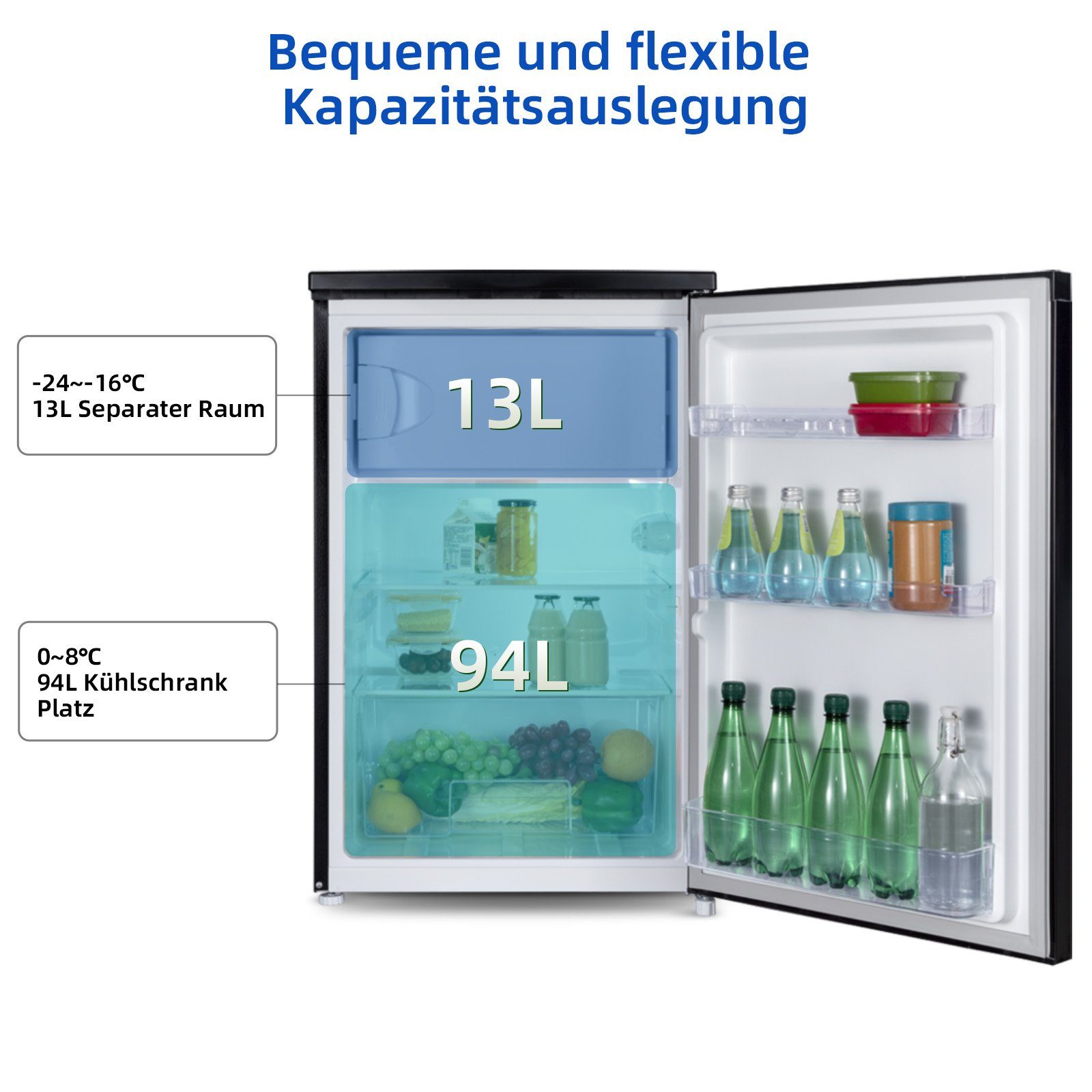 CHiQ Kühl-/Gefrierkombination CTT107BC, 88 cm hoch, 55 cm breit, 107L Kühlschrank,12 Jahre Garantie auf den Kompressor,Low-frost
