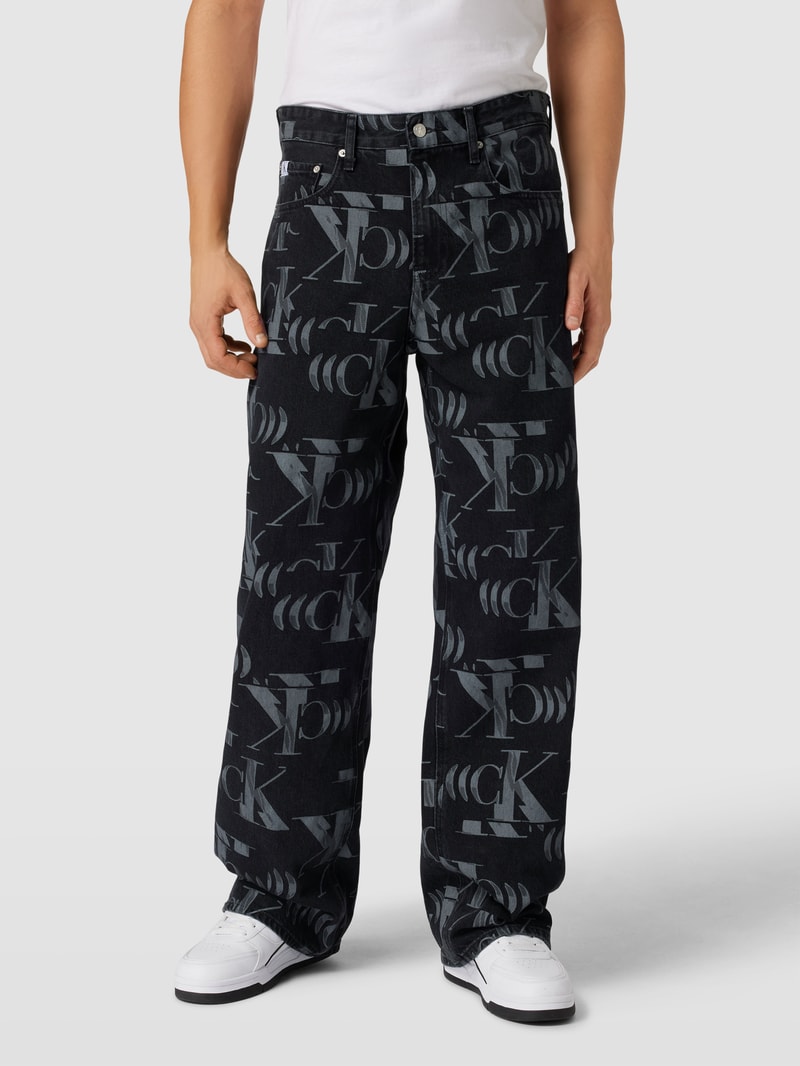 Bootcut Jeans mit Allover-Label-Muster Modell '90 S LOOSE' in black