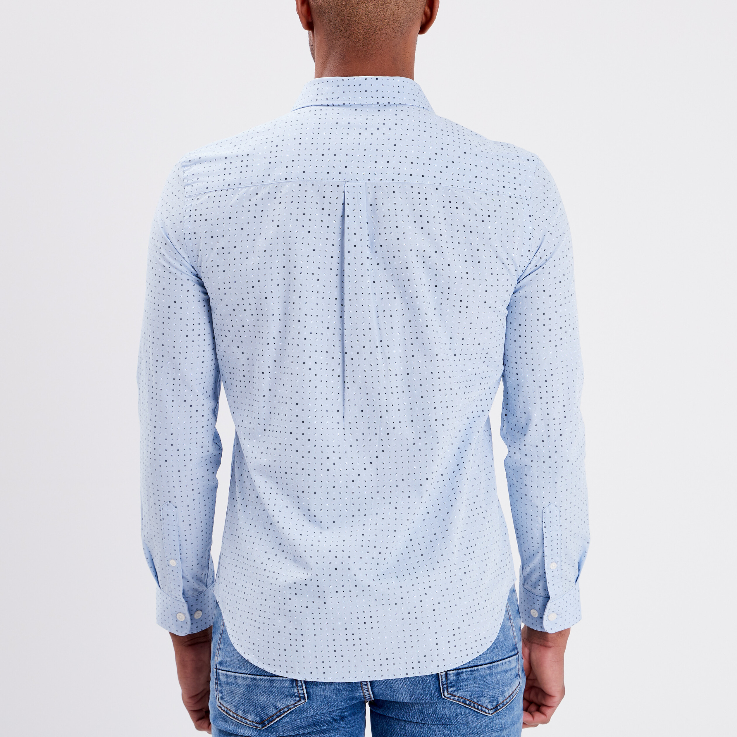 Chemise manches longues col italien bleu ciel homme | La Halle