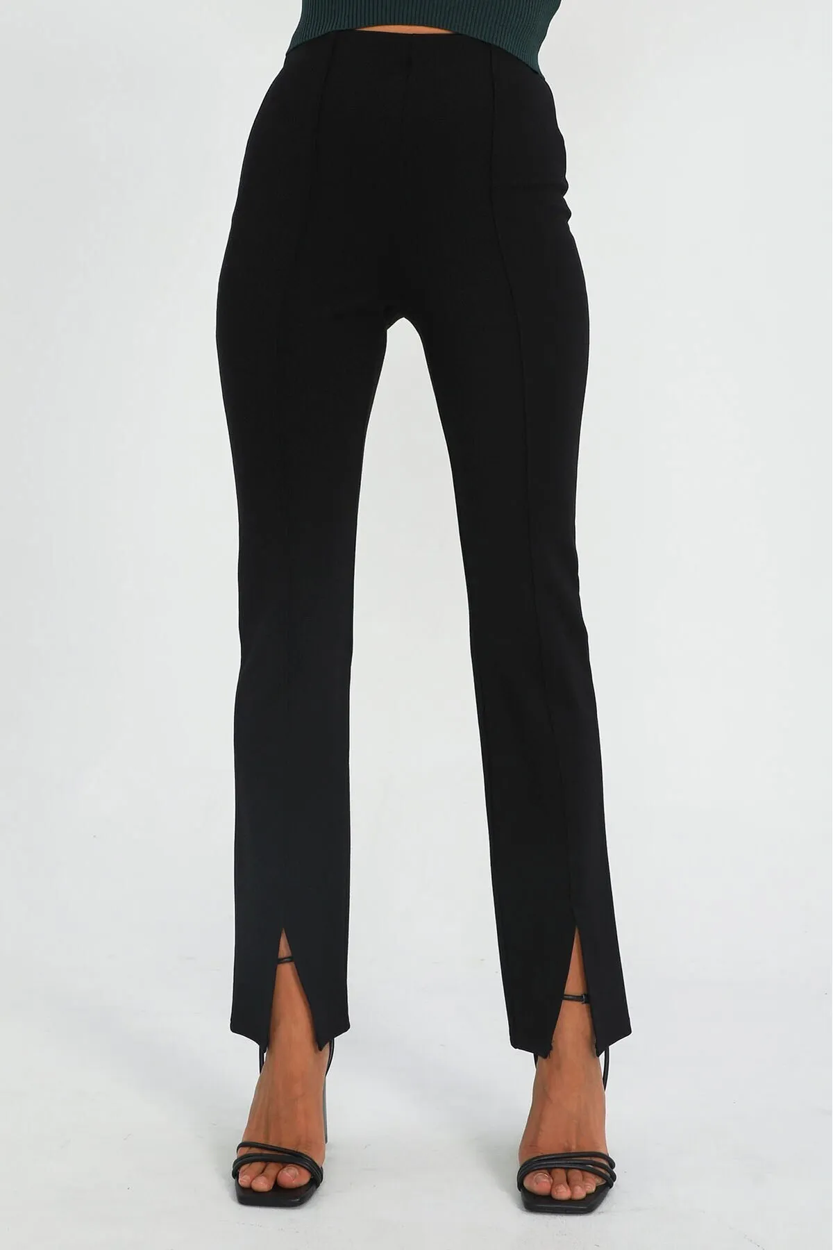 Madmext  Schwarze Damenhose mit hohem Bund und Schlitz, Mg1651