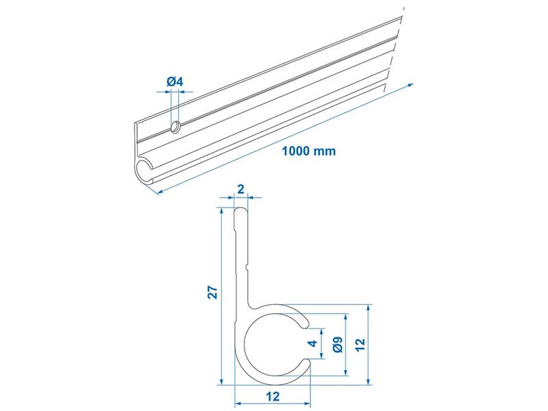 ProPlus 90° 100 cm Aluminium Kederschiene
