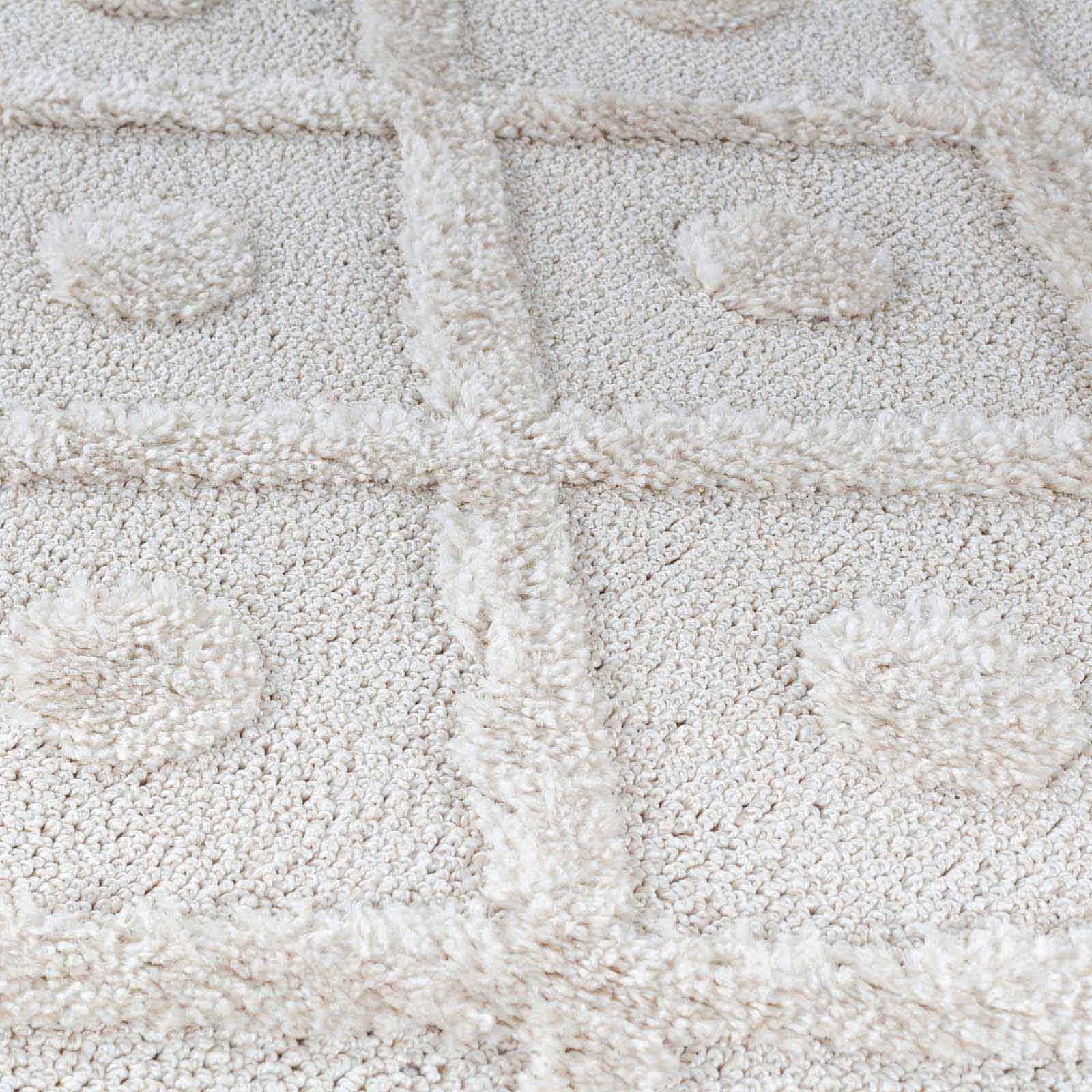 Designteppich Designerteppich Tokio hoch-tief Struktur Rauten uni, TaraCarpet, rechteckig, Höhe: 20 mm, moderner scandi BOHO weiß Wohnzimmer Schlafzimmer Flur 080x150 cm
