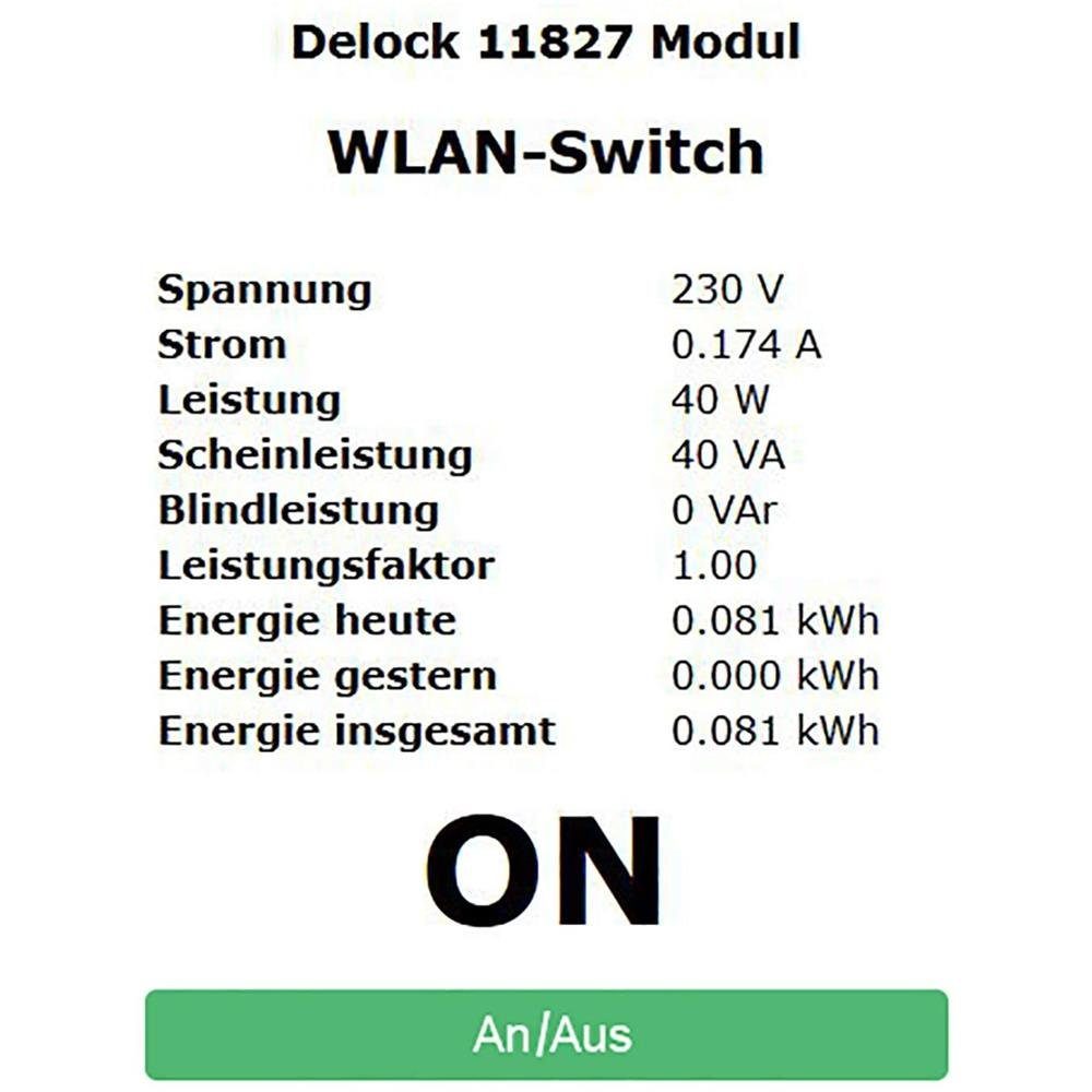 Delock Steckdosenschalter WLAN Steckdosen Schalter MQTT, mit Energieüberwachung, WiFi Steckdose, Smart Plug