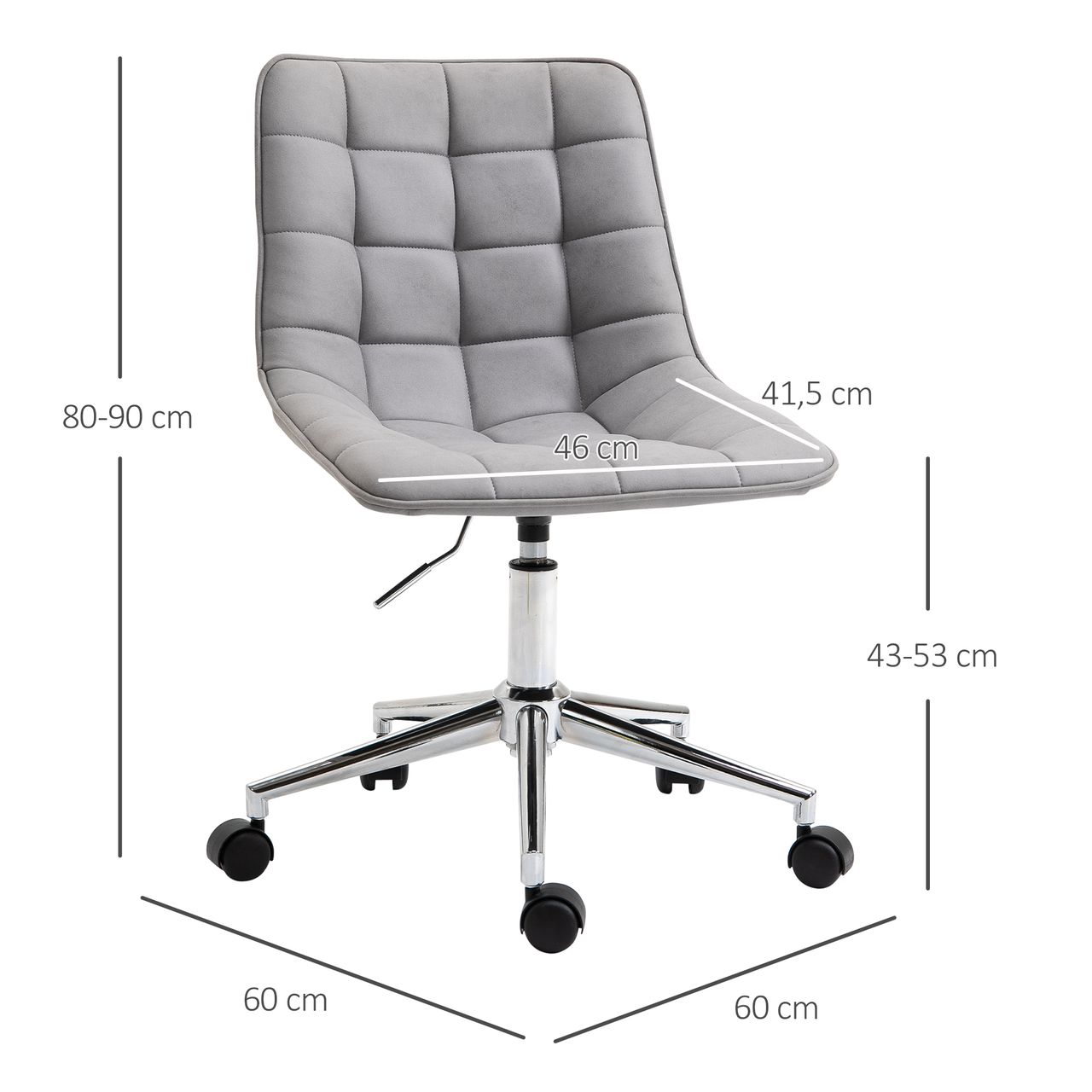 HOMCOM Bürostuhl Drehstuhl Schreibtischstuhl höhenverstellbar 360° drehbar Mikrofaser Schaumstoff Hellgrau 60x 60x90 cm