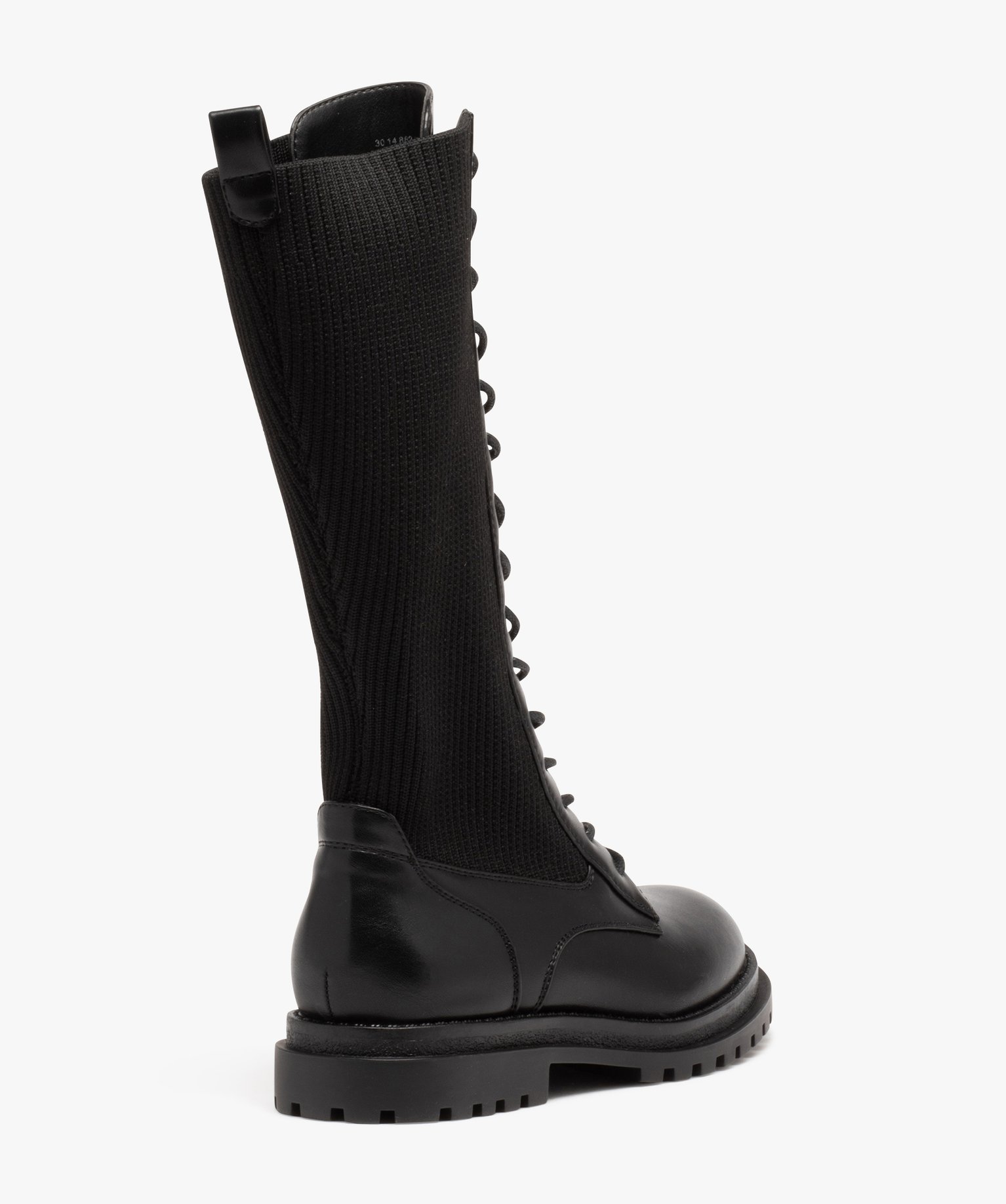 Bottes fille plates unies à lacets et tige chaussette noir | GEMO