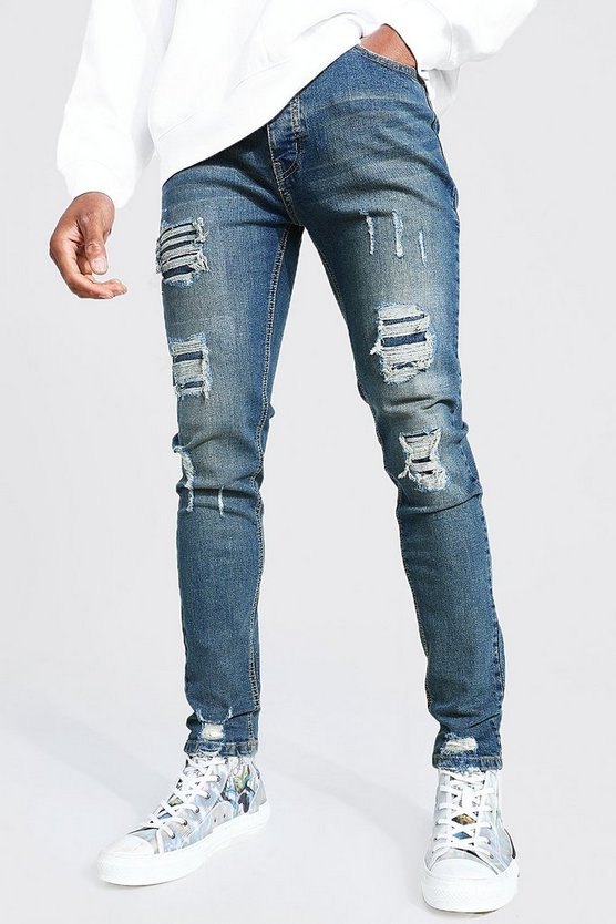 Herren Skinny Stretch Jeans mit Rissen