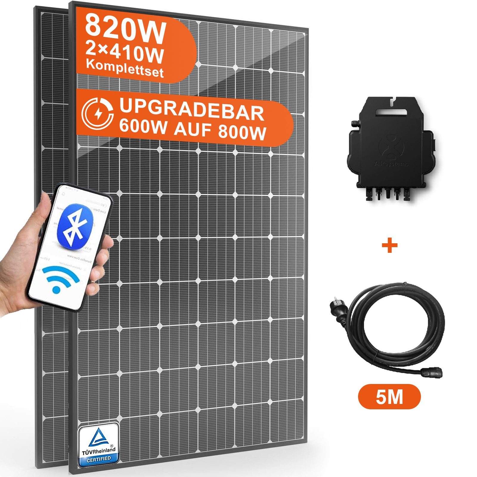 Hanstars Solaranlage Balkon Solar-Stromerzeugermodul 820W ( 800W) , (Hochleistungs-Photovoltaik-Panel und Mikro-Wechselrichter Set), für Effiziente und Nachhaltige Energieerzeugung