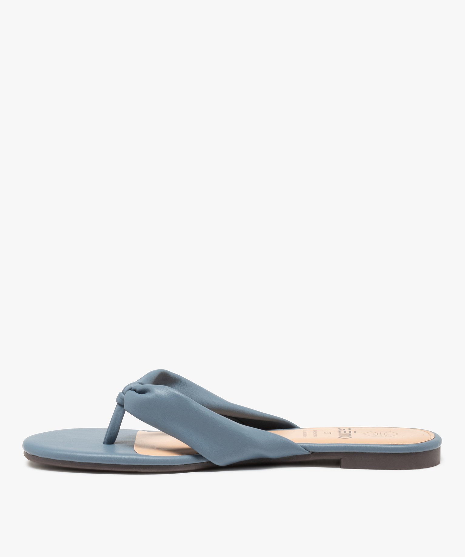 Tongs femme à talon plat et entre-doigts drapé bleu | GEMO