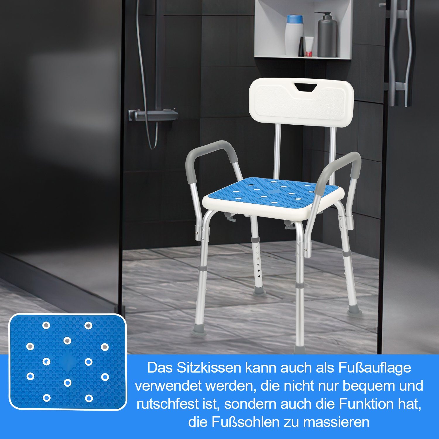 Yakimz Duschhocker Duschhocker Badhocker Badehocker belastbar bis 136kg Duschstuhl