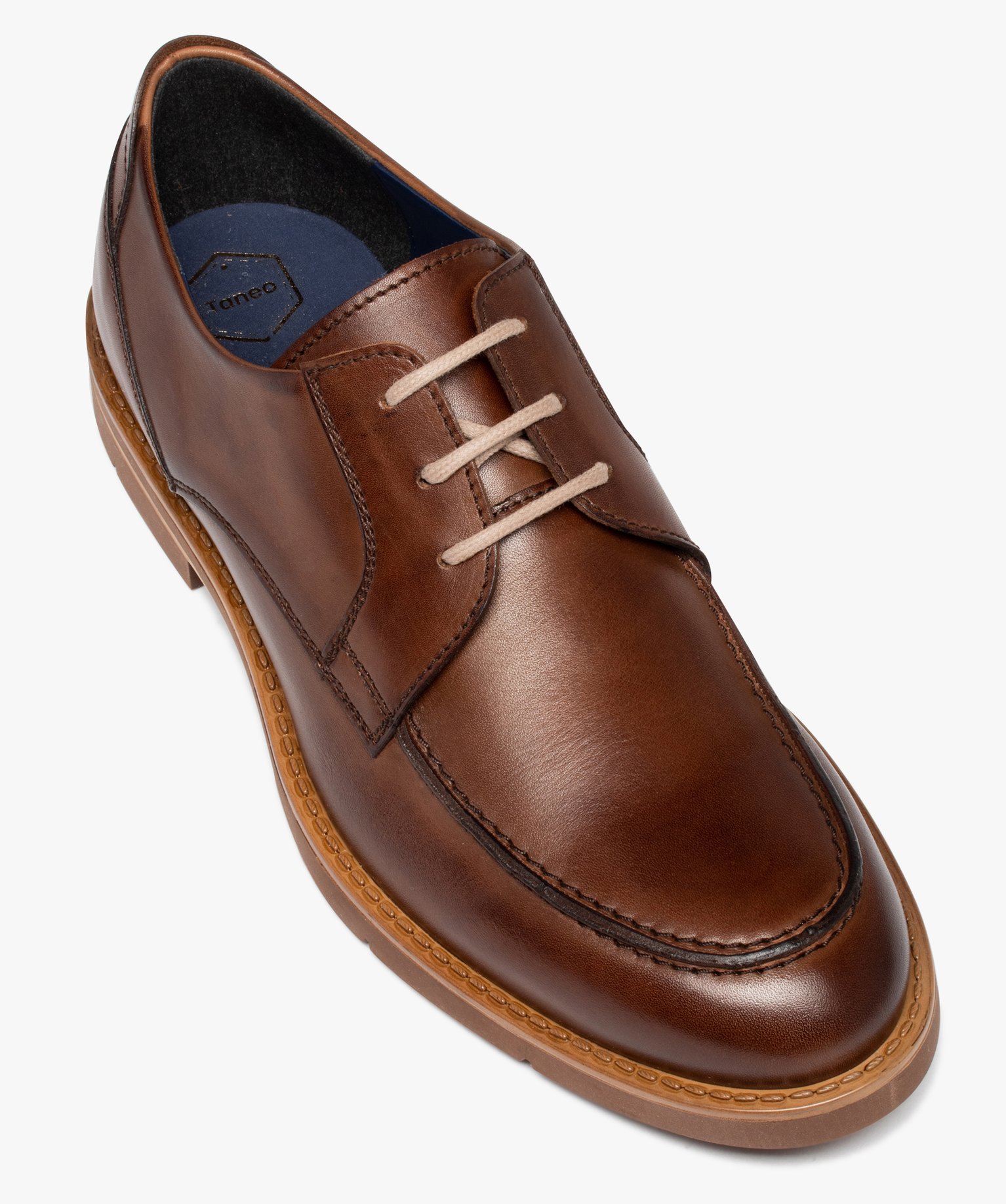 Derbies homme dessus cuir uni à semelle bicolore - Tanéo marron | GEMO