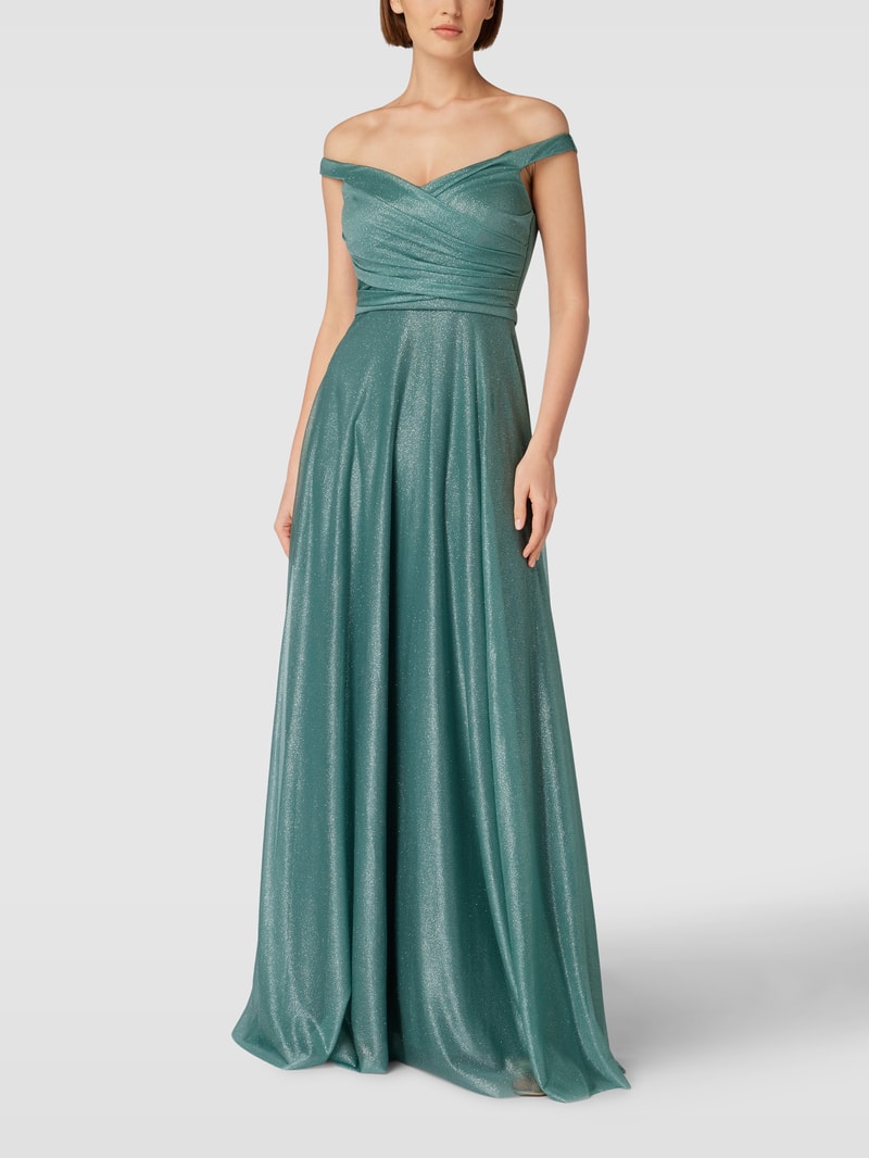Abendkleid mit V-Ausschnitt in petrol