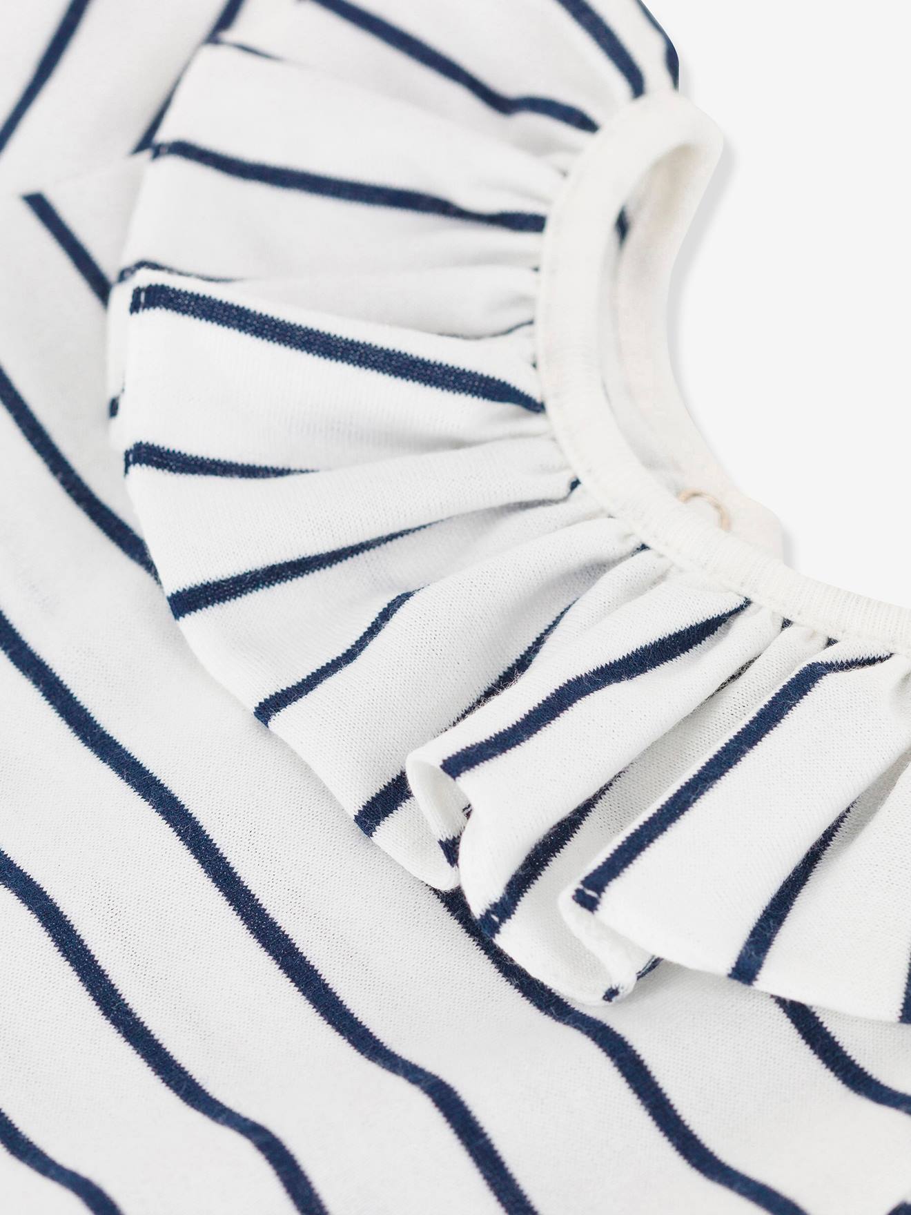 Blouse rayée bébé manches courtes en jersey PETIT BATEAU blanc rayé marine