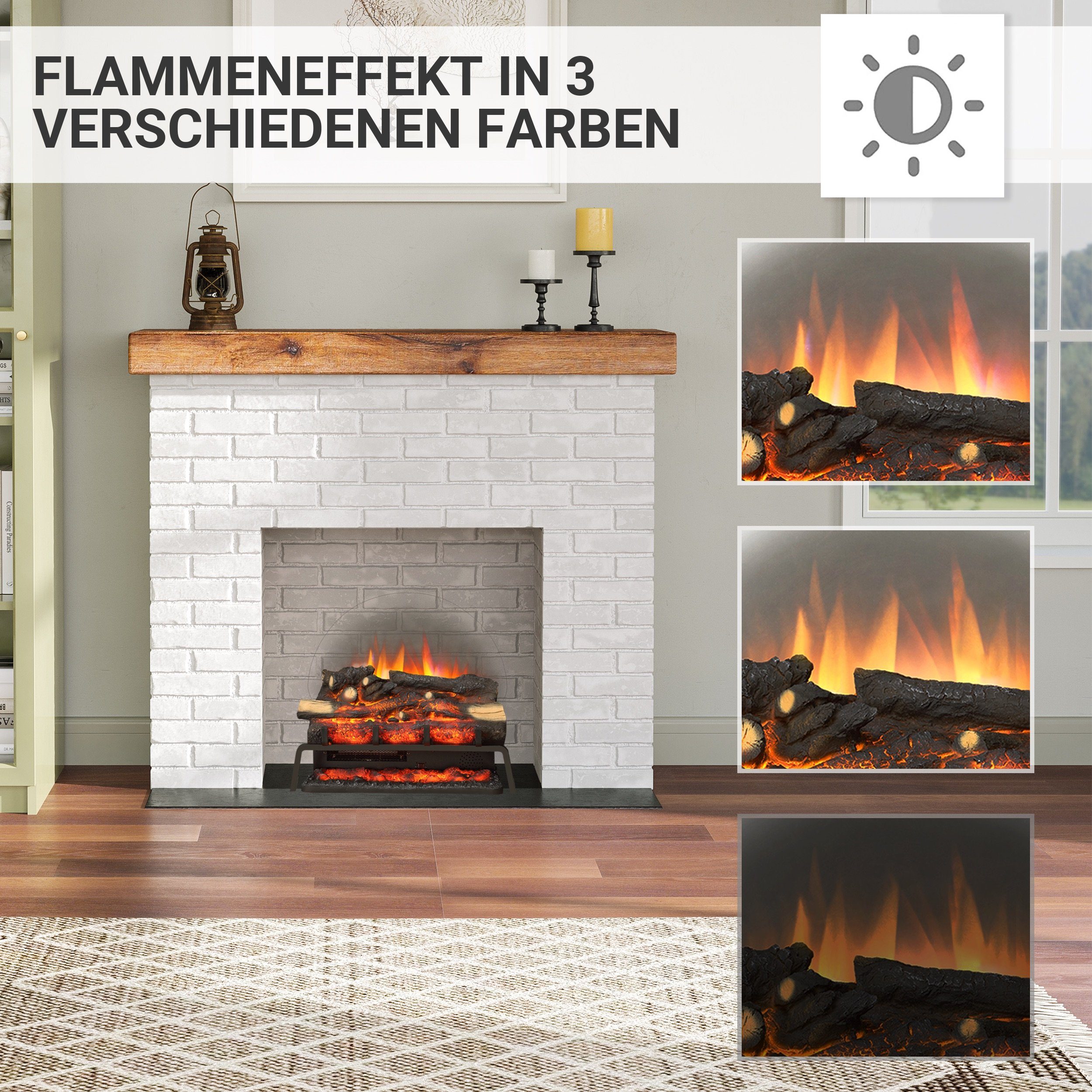 Balderia Elektrokamin Lily, Kamineinsatz mit Heizung 1500W, 3D-Flammeneffekt, LED-Beleuchtung, Fernbedienung, Kanister-Sound