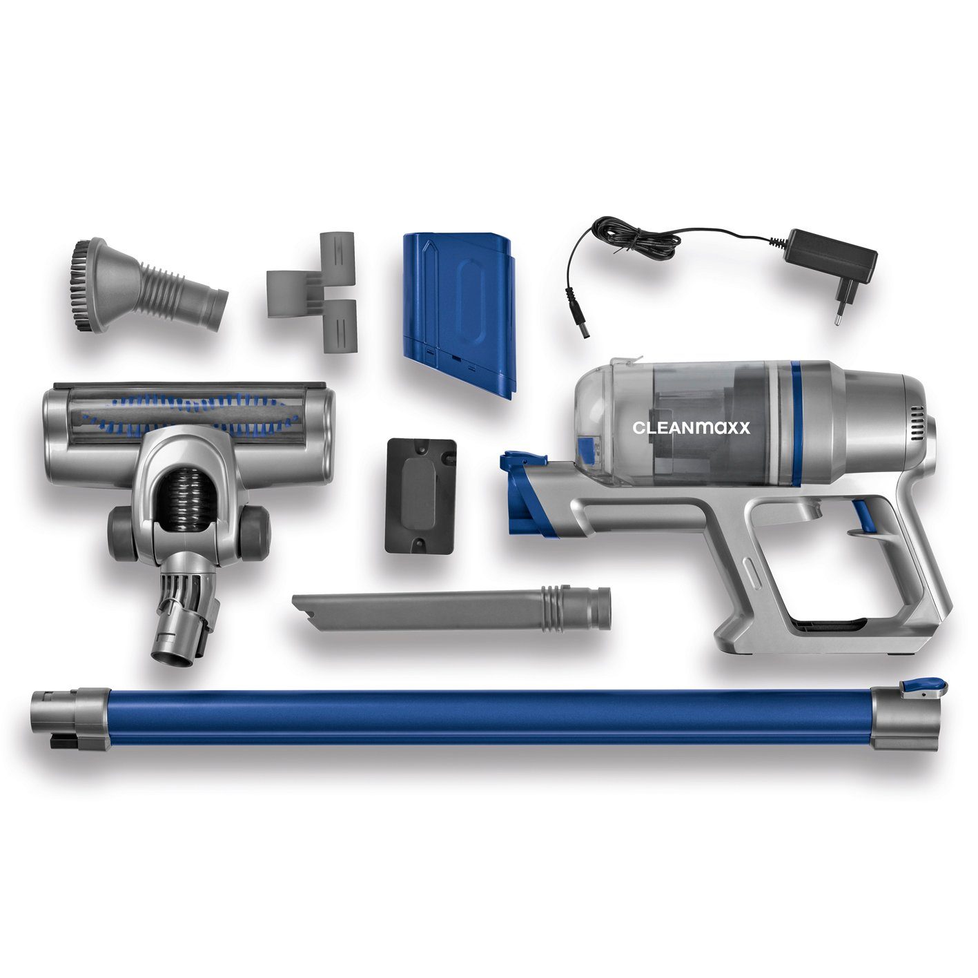 CLEANmaxx Zyklon Hybrid Staubsauger Akku Handstaubsauger Power-Rotation beutellos, Zyklon-Staubsauger 22,2V grau/blau