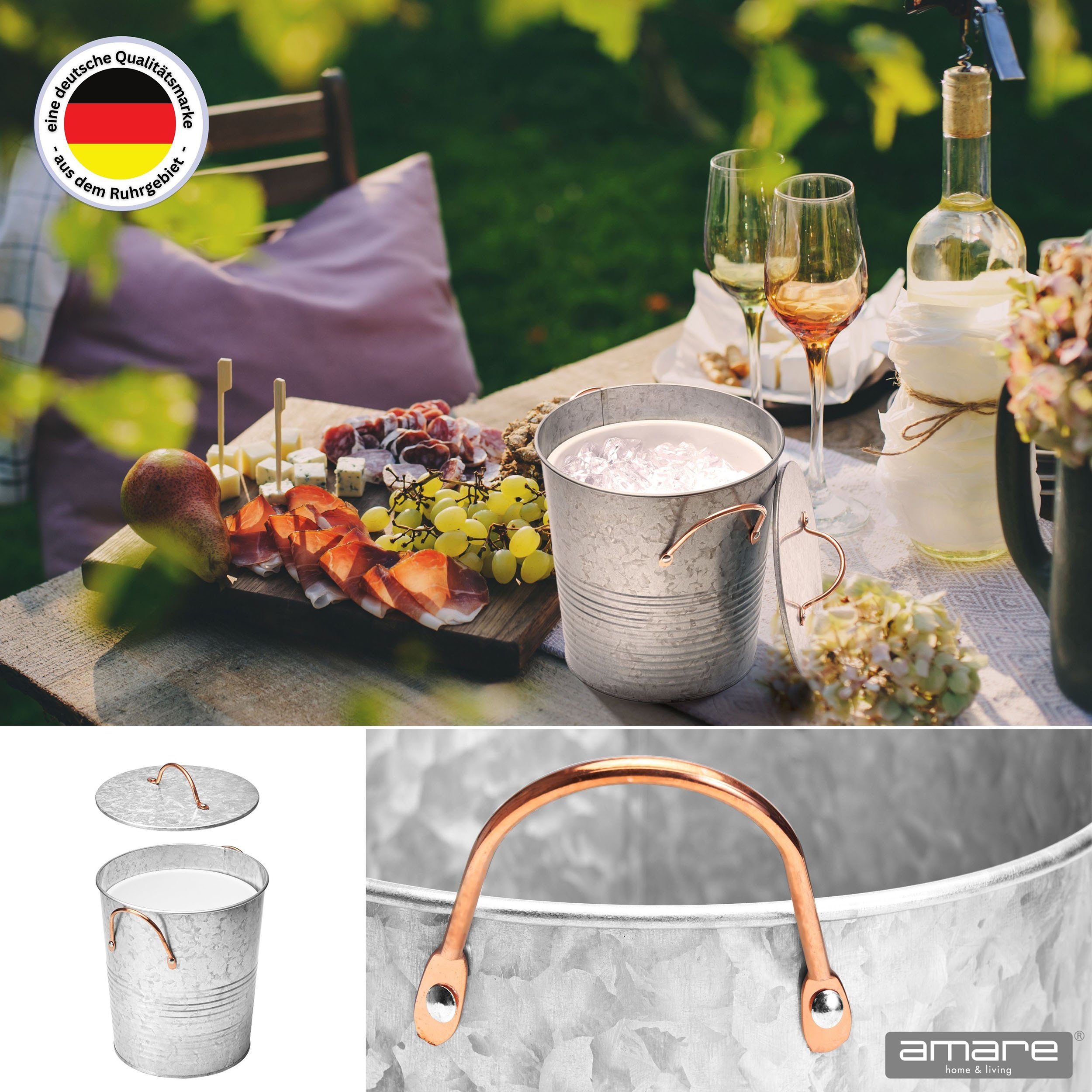 Amare home Eiseimer Dekoration Zinkkübel mit Deckel und Griffen