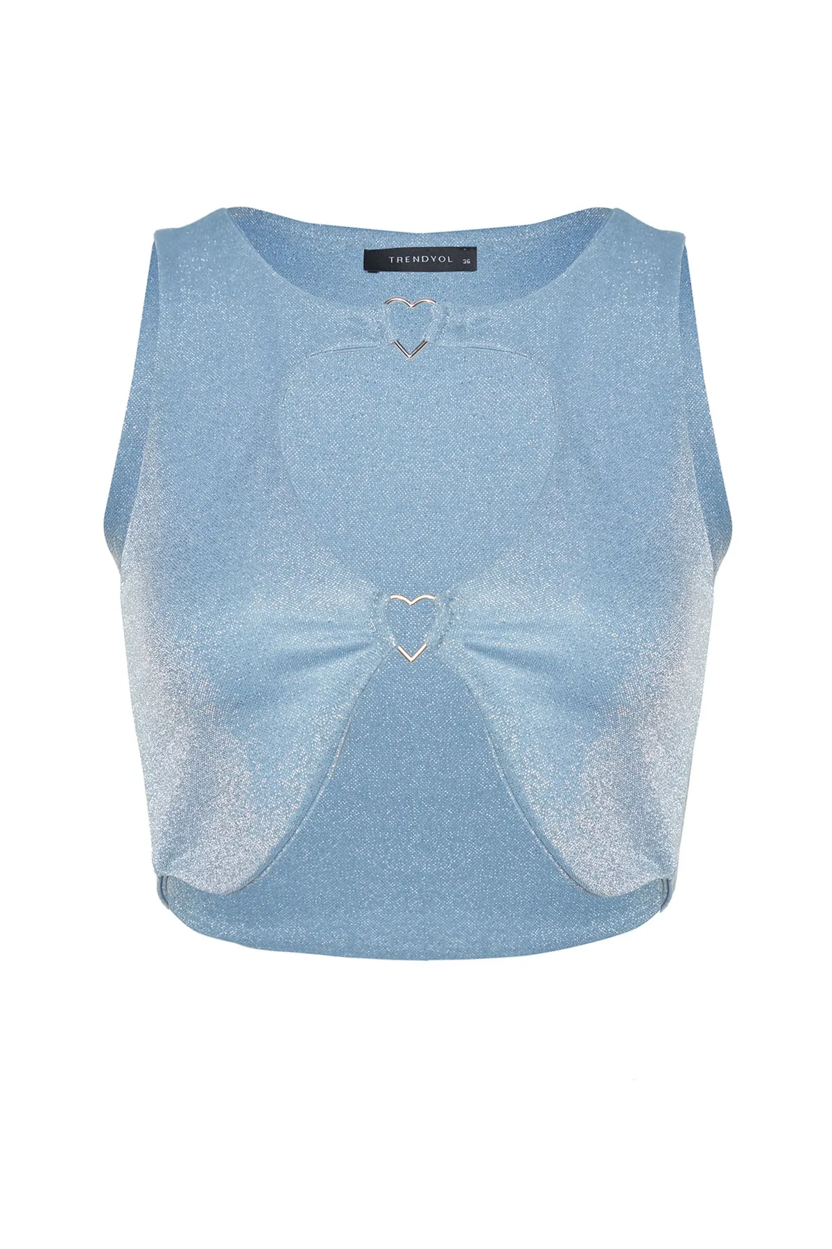 Trendyol Collection  Blaues Crop-Strick-Bustier mit Fenster/Ausschnitt und detailliertem Accessoire TPRSS23BS00044