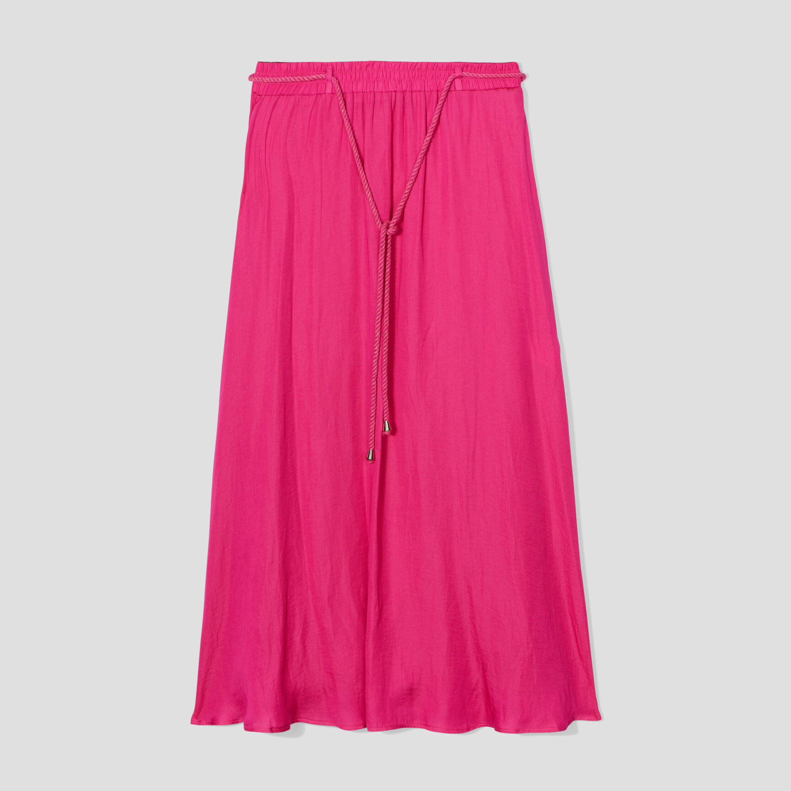 Jupe longue évasée satin rose fushia femme | Cache Cache