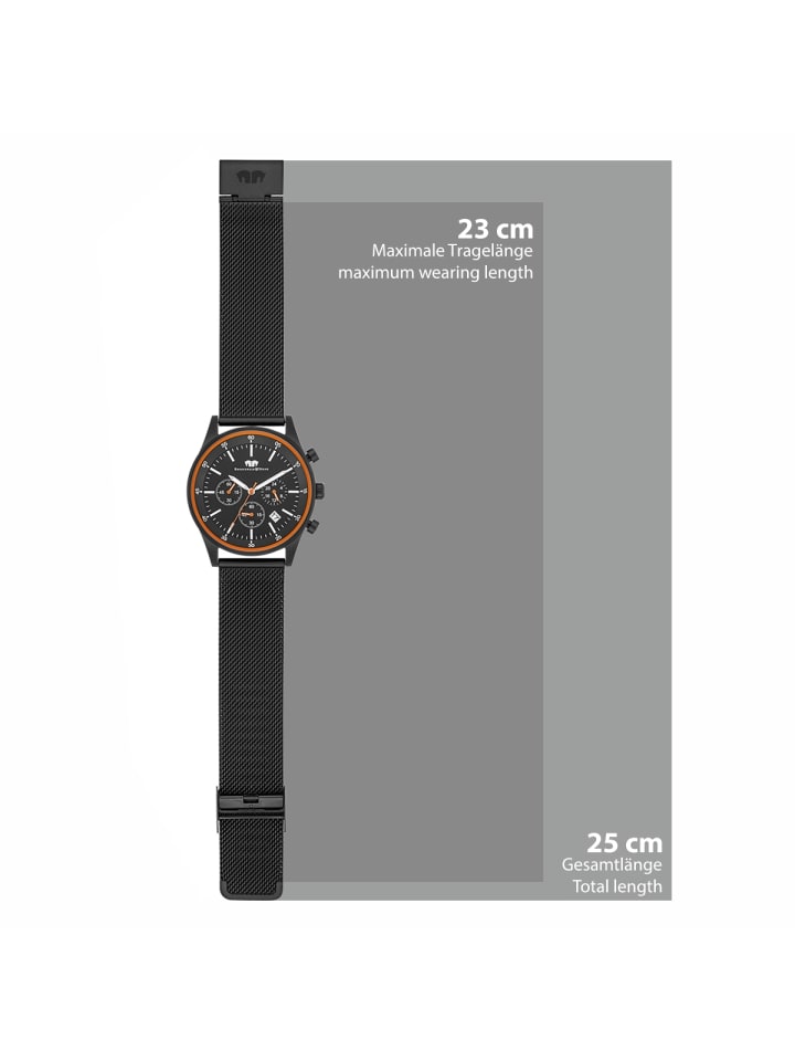 Rhodenwald & Söhne Herren Chronograph schwarz Edelstahl schwarz in schwarz günstig kaufen 23 cm