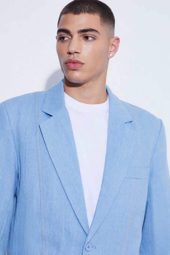 Einreihige lockere Denim-Anzugjacke