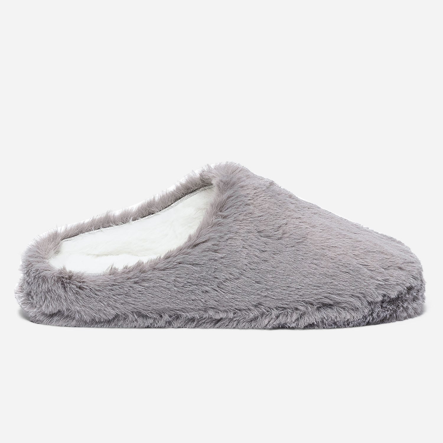 Chausson-mule gris en fausse fourrure et fourré