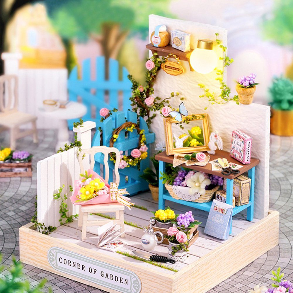 Cute Room 3D-Puzzle Puppenhaus Miniatur DIY hölzernes Gartenecken, Puzzleteile, 3D-Puzzle, Miniaturhaus 1:24, Modellbausatz mit Möbeln zum basteln-Serie-Mini Szenen