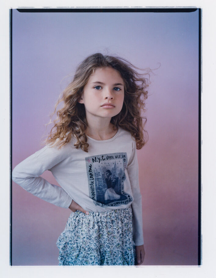 T-shirt beige coton bio visuel danseuse fille