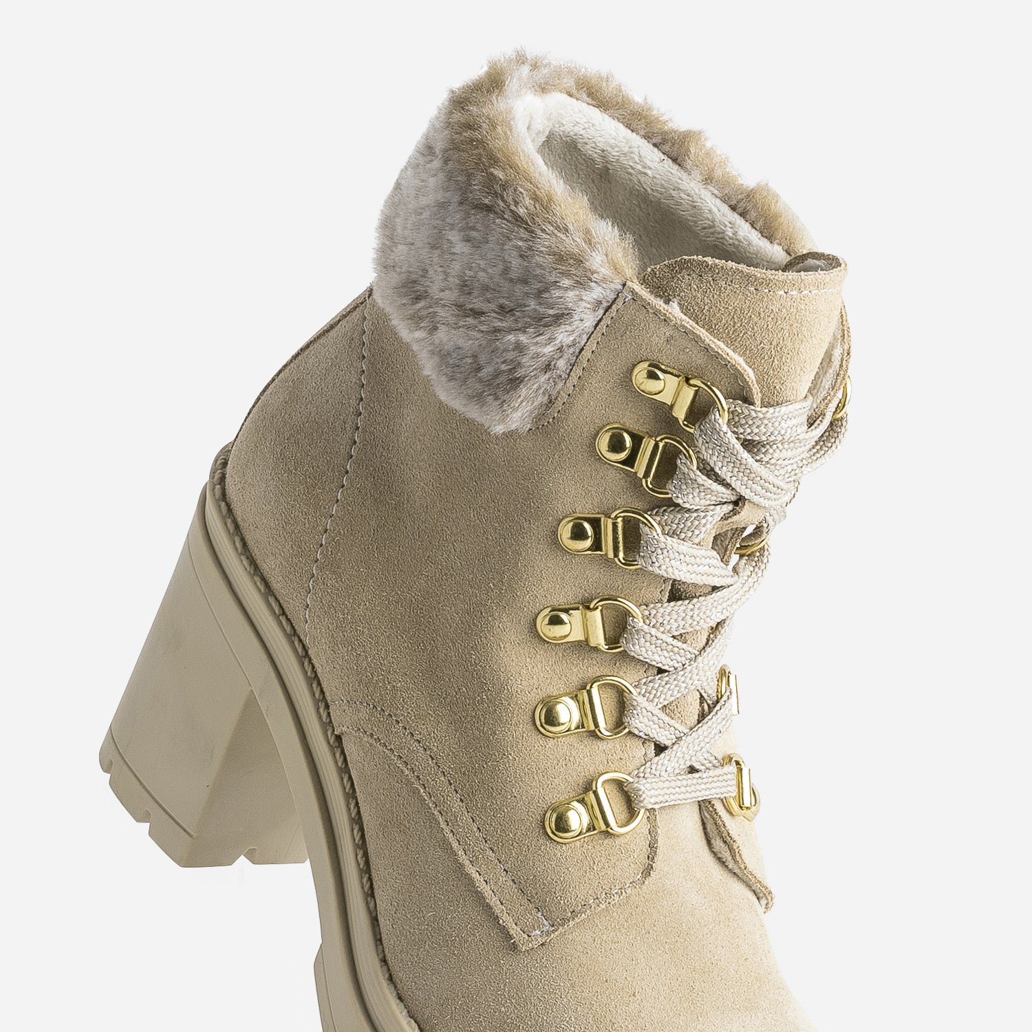 Bottine à talon TEXTO beige cuir velours