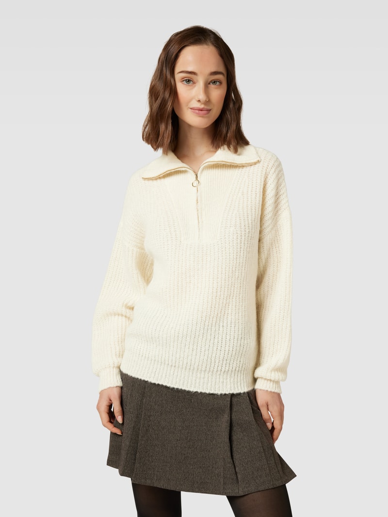 Strickpullover mit Troyer-Kragen in ecru
