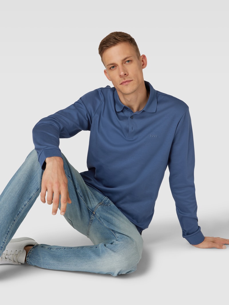 Poloshirt mit Label-Detail Modell 'PADO' in blau