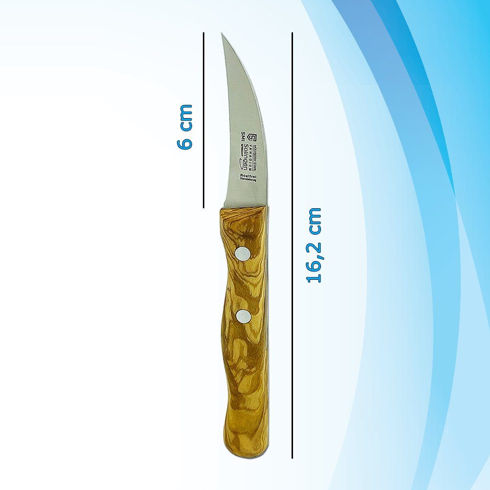 SMI Obstmesser Schälmesser gebogen Solingen Gemüsemesser Olivenholz Küchenmesser