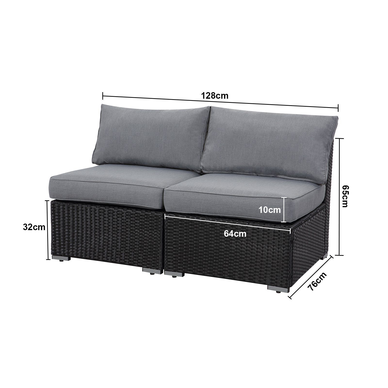 MeXo Loungeset Terrassenmöbel Balkonset, (Polyrattan Gartenmöbel Set, 1-tlg., 2-Sitzer Sofa), Balkon Garten Lounge-Set Sofa Sitzgruppe, Freie Kombination