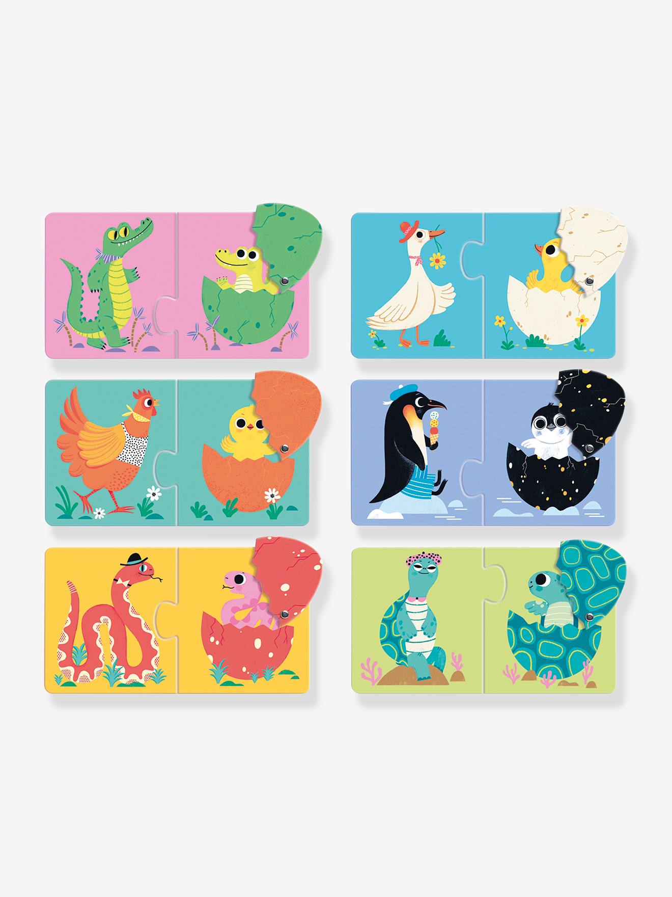 Djeco 6er-Set Baby Puzzles Duo Articolo DJECO, Tierbabys - orange