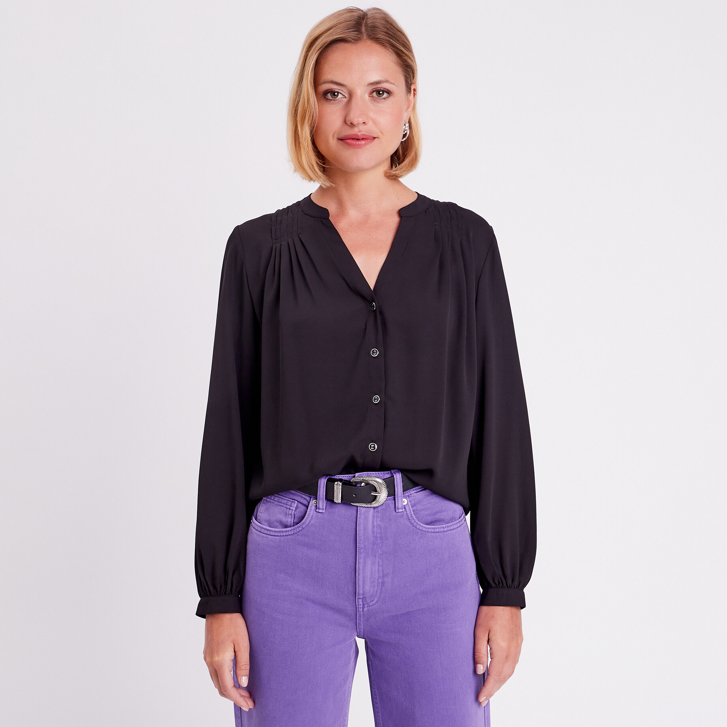 Blouse manches longues noir femme | Cache Cache