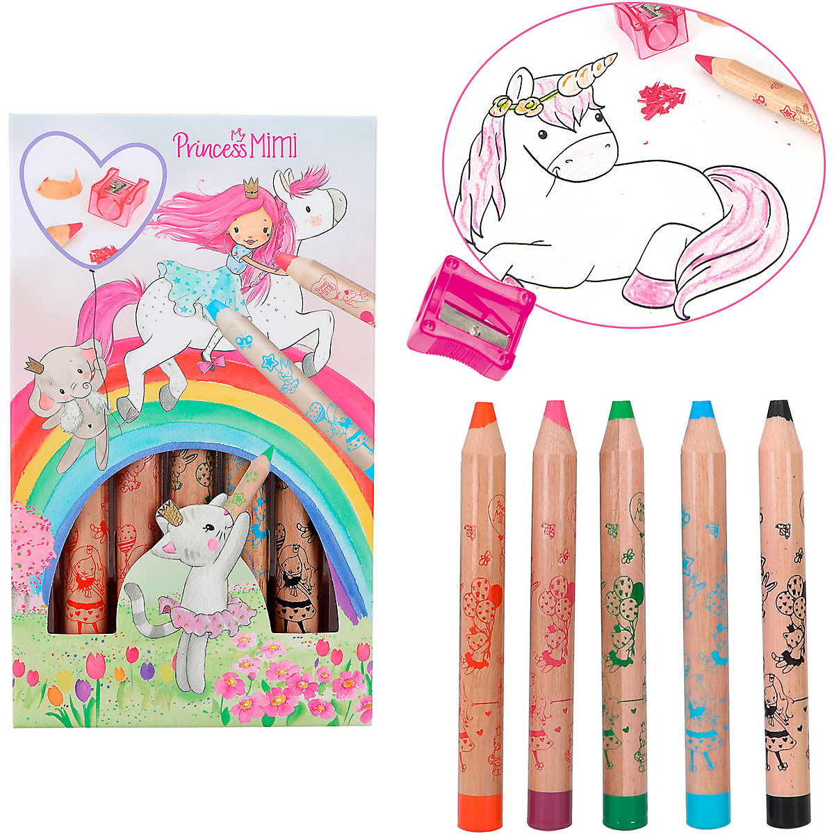Princess Mimi Mini-Jumbo-Buntstifte, 5 Farben inkl. Anspitzer