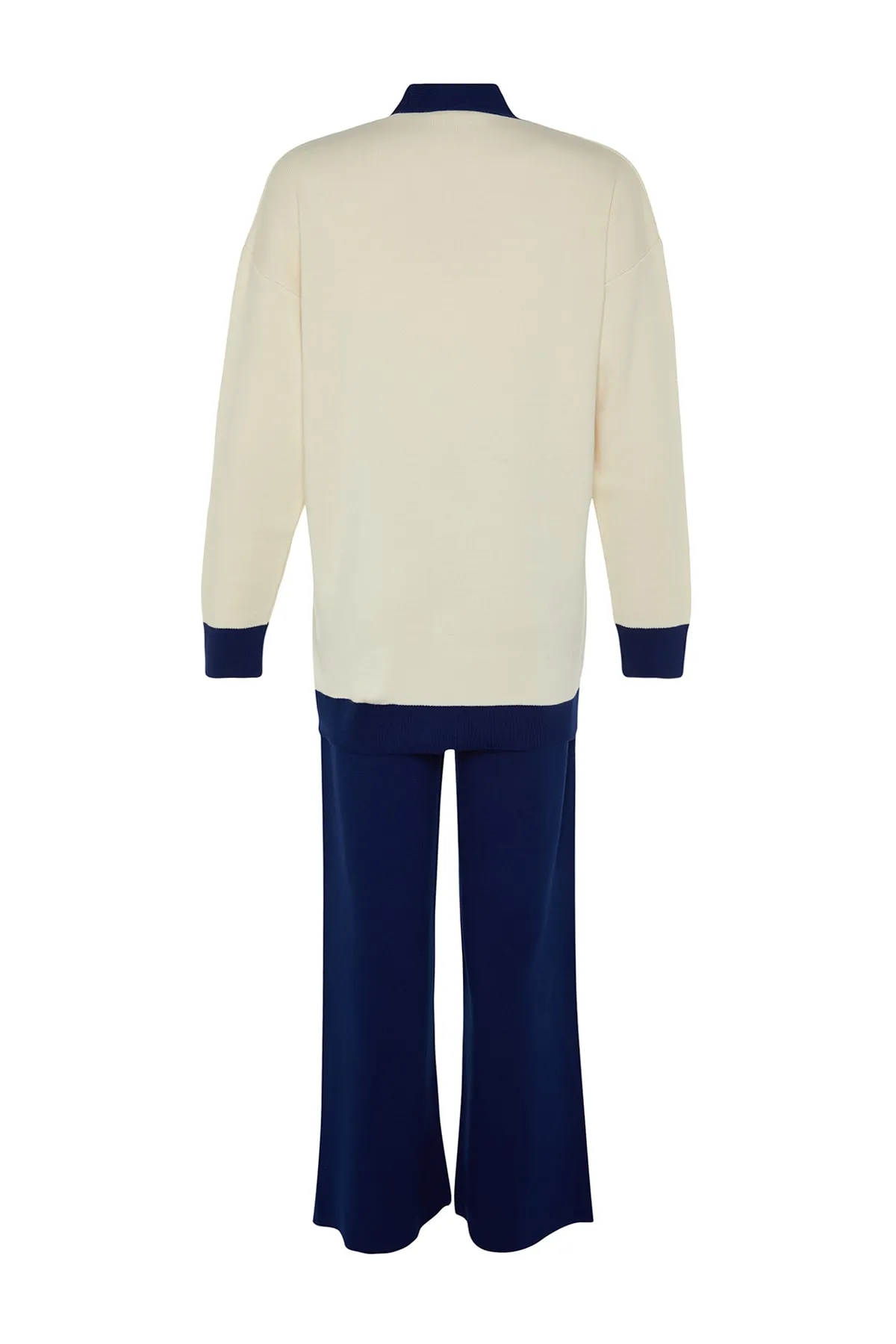 Trendyol Modest  Marineblaues Strickset mit Strickjacke und Hose mit Streifendetail TCTAW22AU0156
