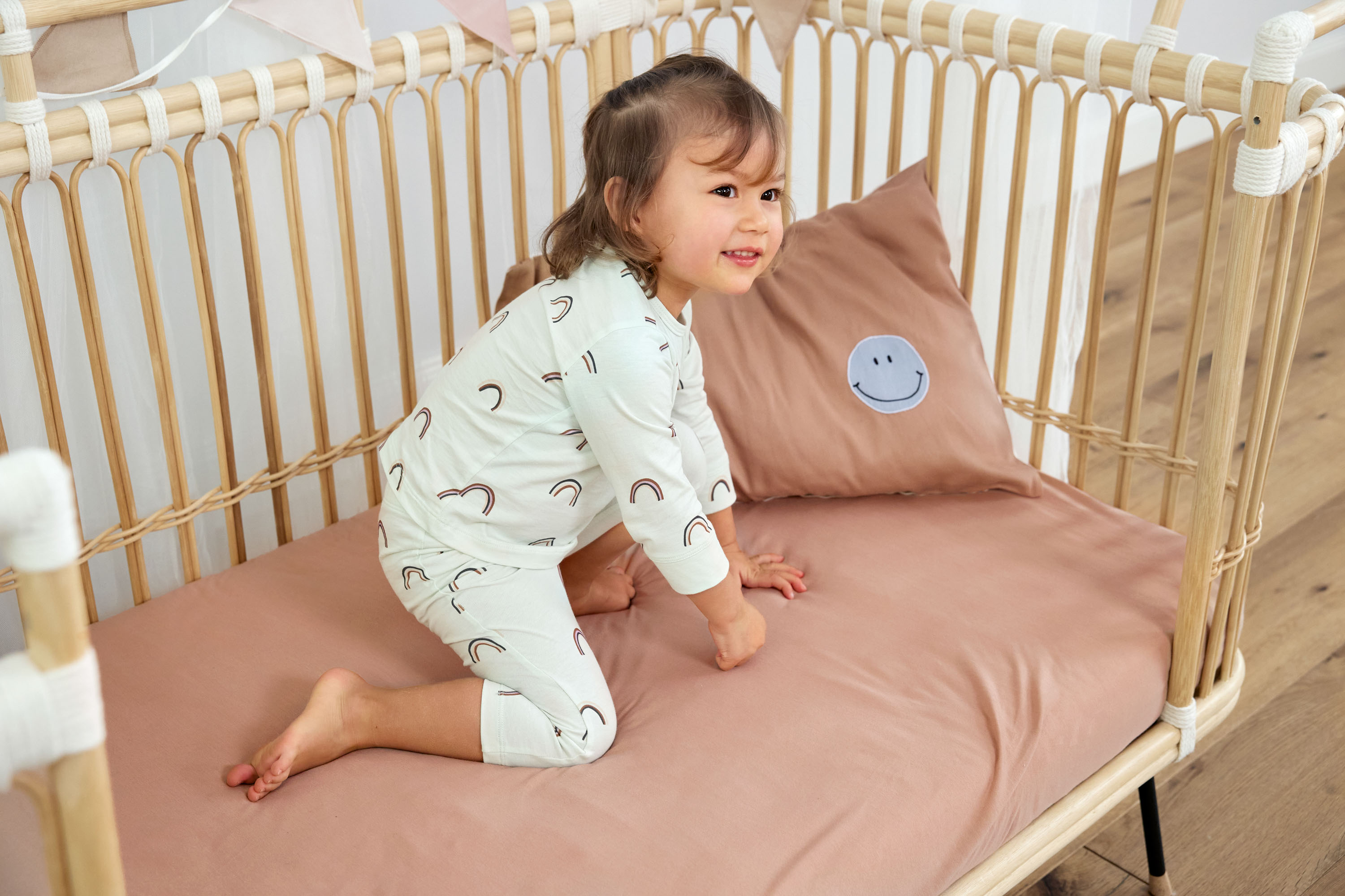 Baby Schlafoverall - Bio Baumwolle, Regenbogen, Mint