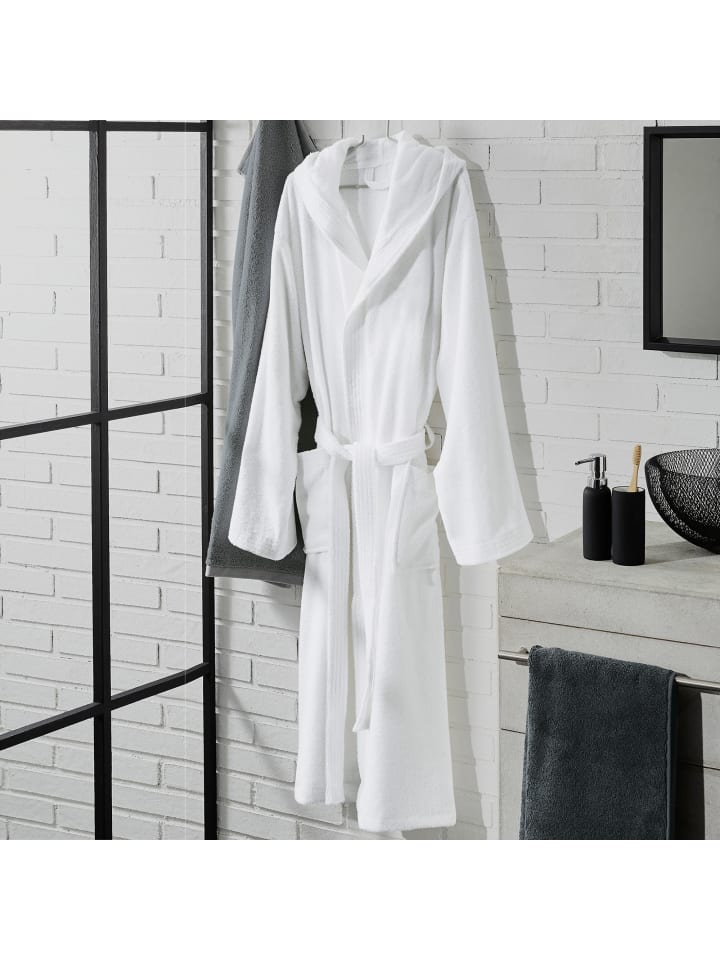 REDBEST Frottier Unisex-Bademantel mit Kapuze Chicago in weiß günstig kaufen