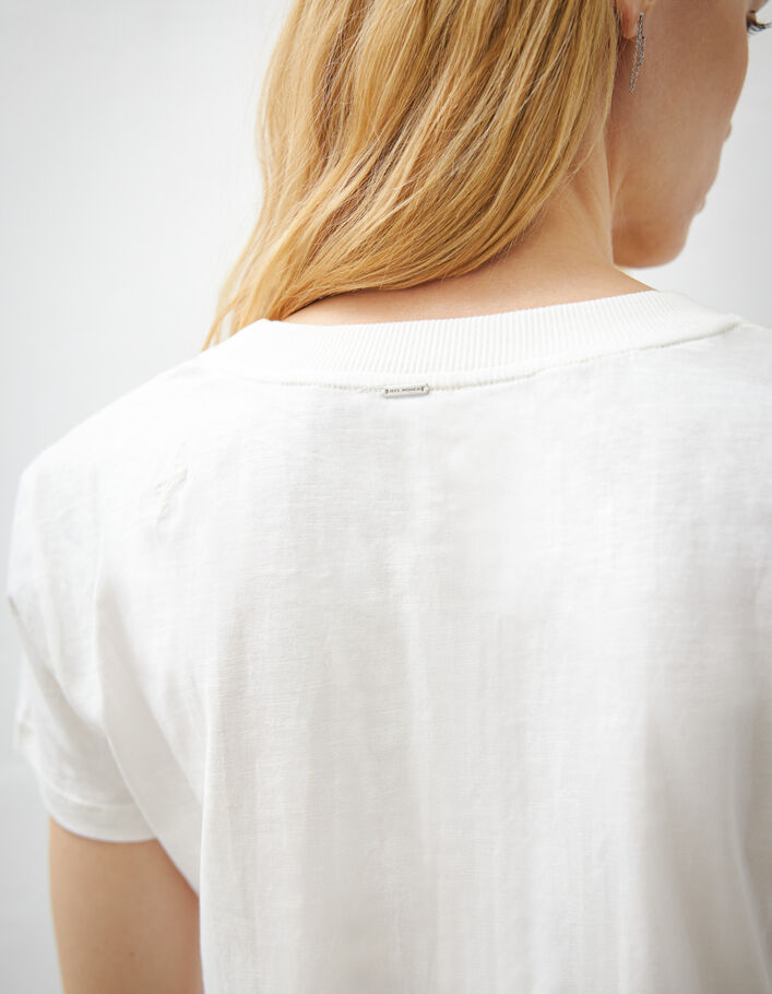 Tee-shirt blanc cassé en coton éclair brodé manche femme