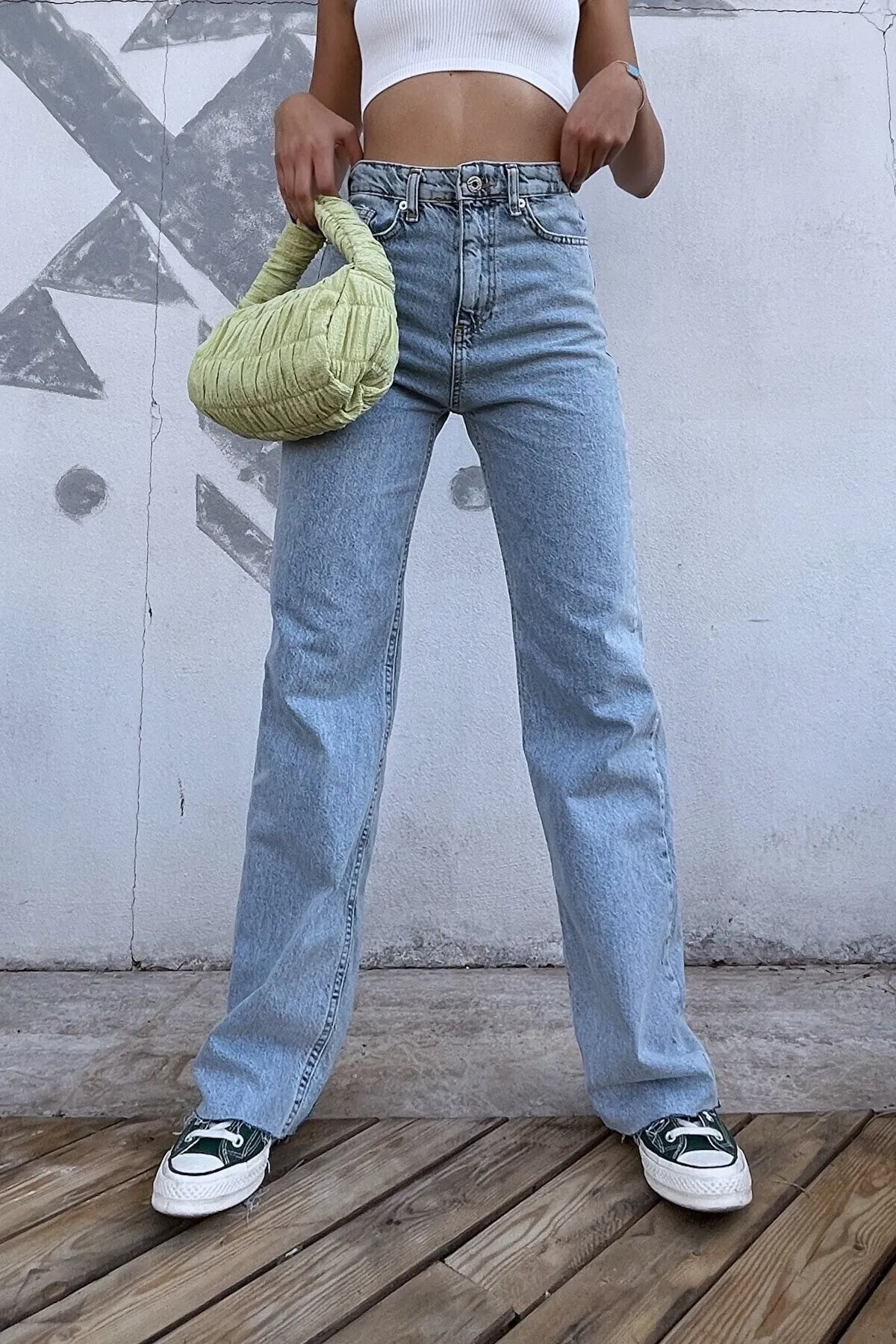 Trn JNS  Cesy Lycra Damen Hellblau Snow Wash Super High Waist Loose Leg Denim Loose Palazzo Hose