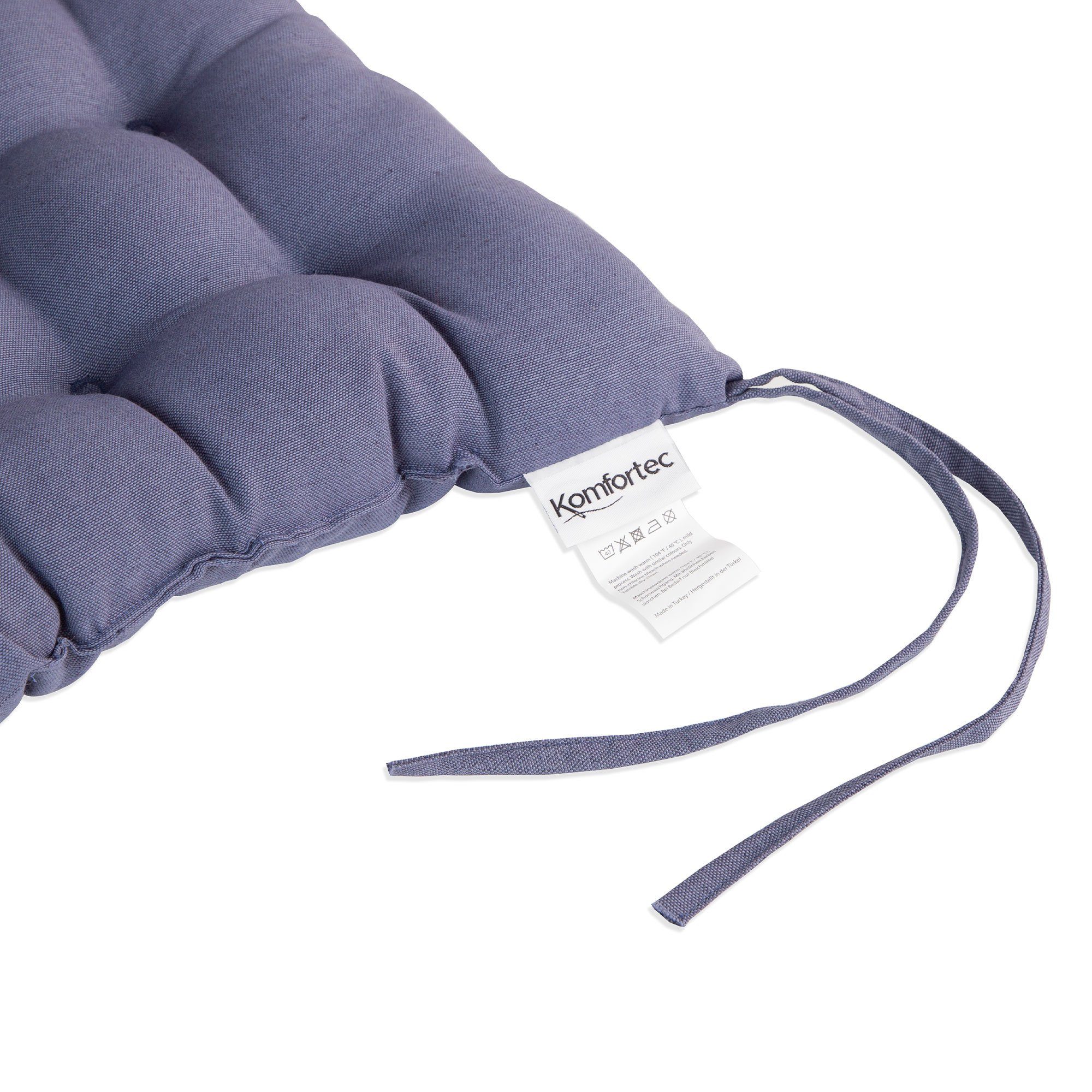 Komfortec Stuhlkissen 4er Set 40x40 cm mit Bändern, Baumwolle Sitzkissen 220 g/m², Wasserabweisend Dekokissen, Sitzauflage für Innen- & Außenbereich