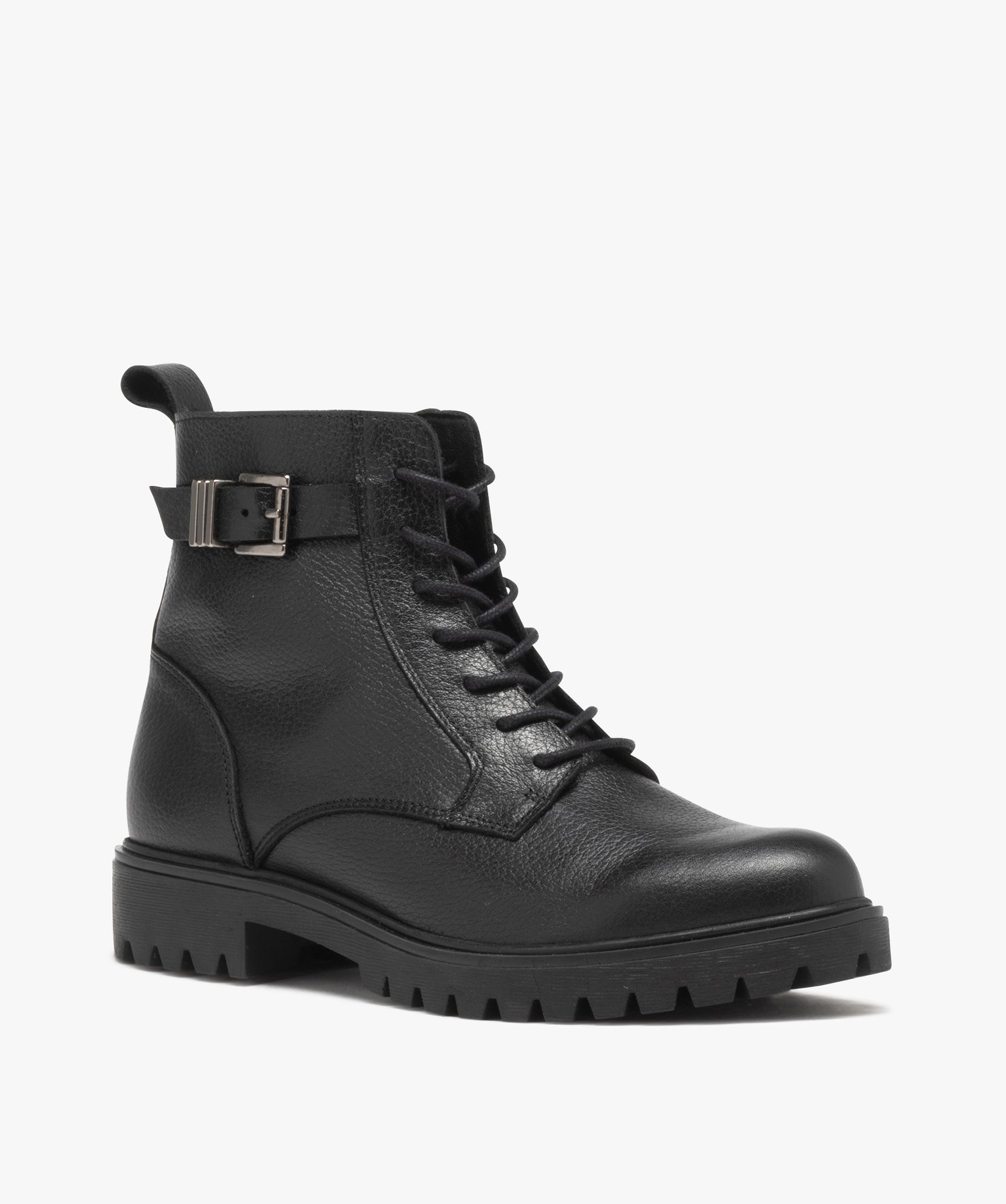 Boots femme en cuir uni et souple à lacets - Taneo noir | GEMO