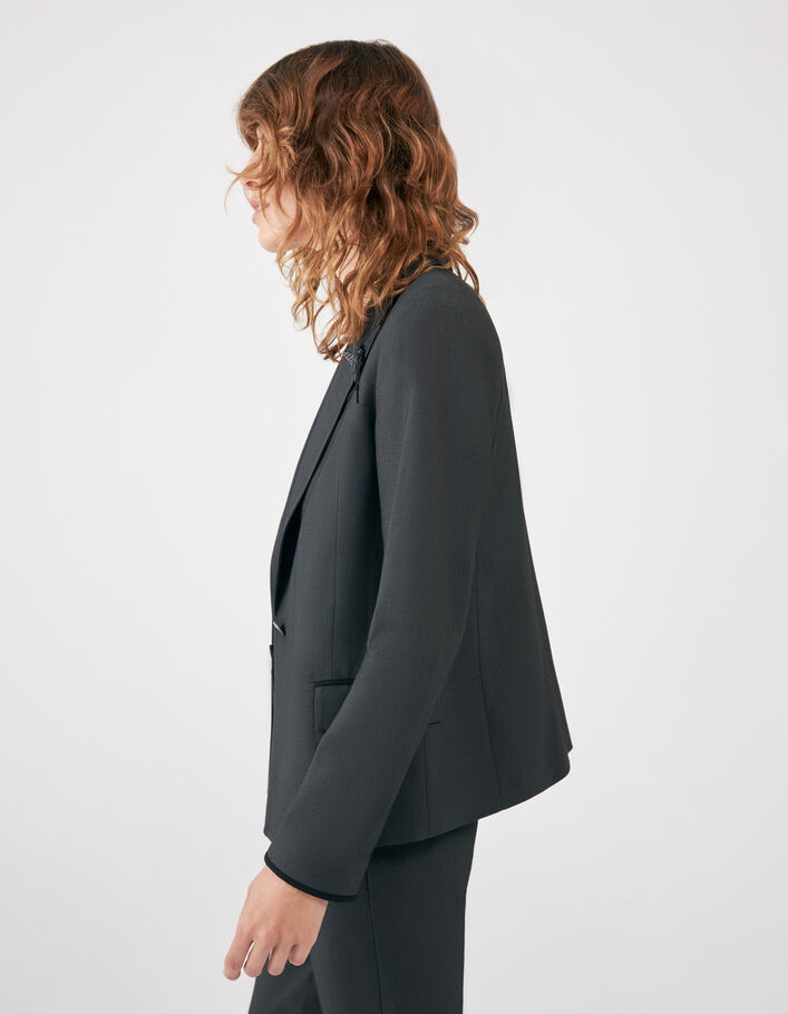 Veste de tailleur noire jacquard faux-uni Femme