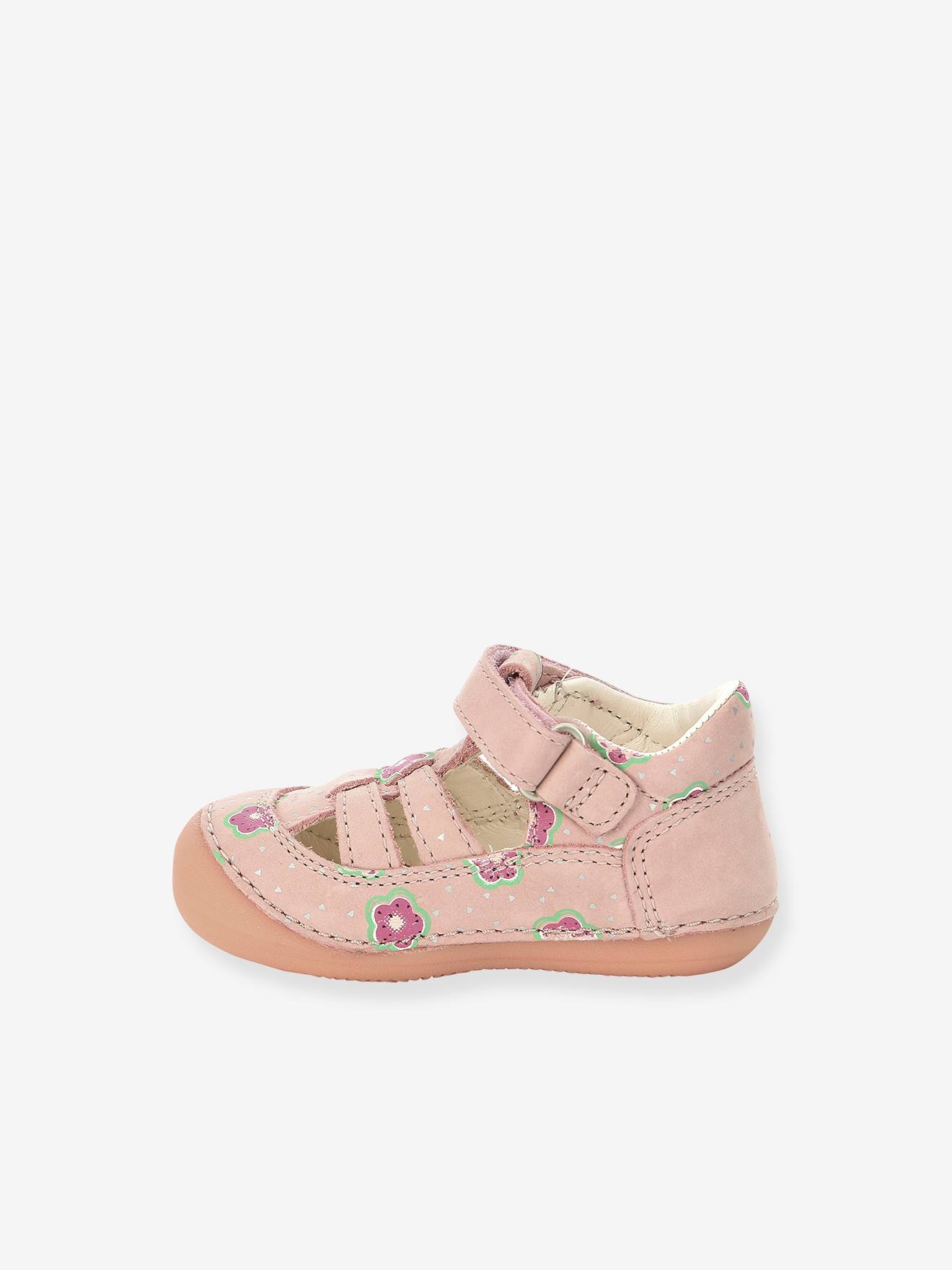 Sandales cuir bébé fille Sushy Originel Softers KICKERS® rose clair flower